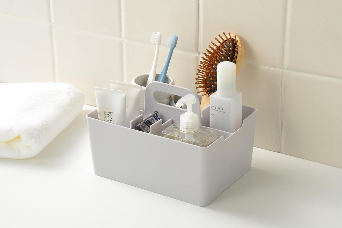 JEJ Astage Storage Box, Desk Tote, Mini Desk Organizer, Light Gray, Stacked, Made in Japan, Width 8.5 x Depth 6.4 x Height 5.7 inches (21.5 x 16.3 x 14.5 cm)