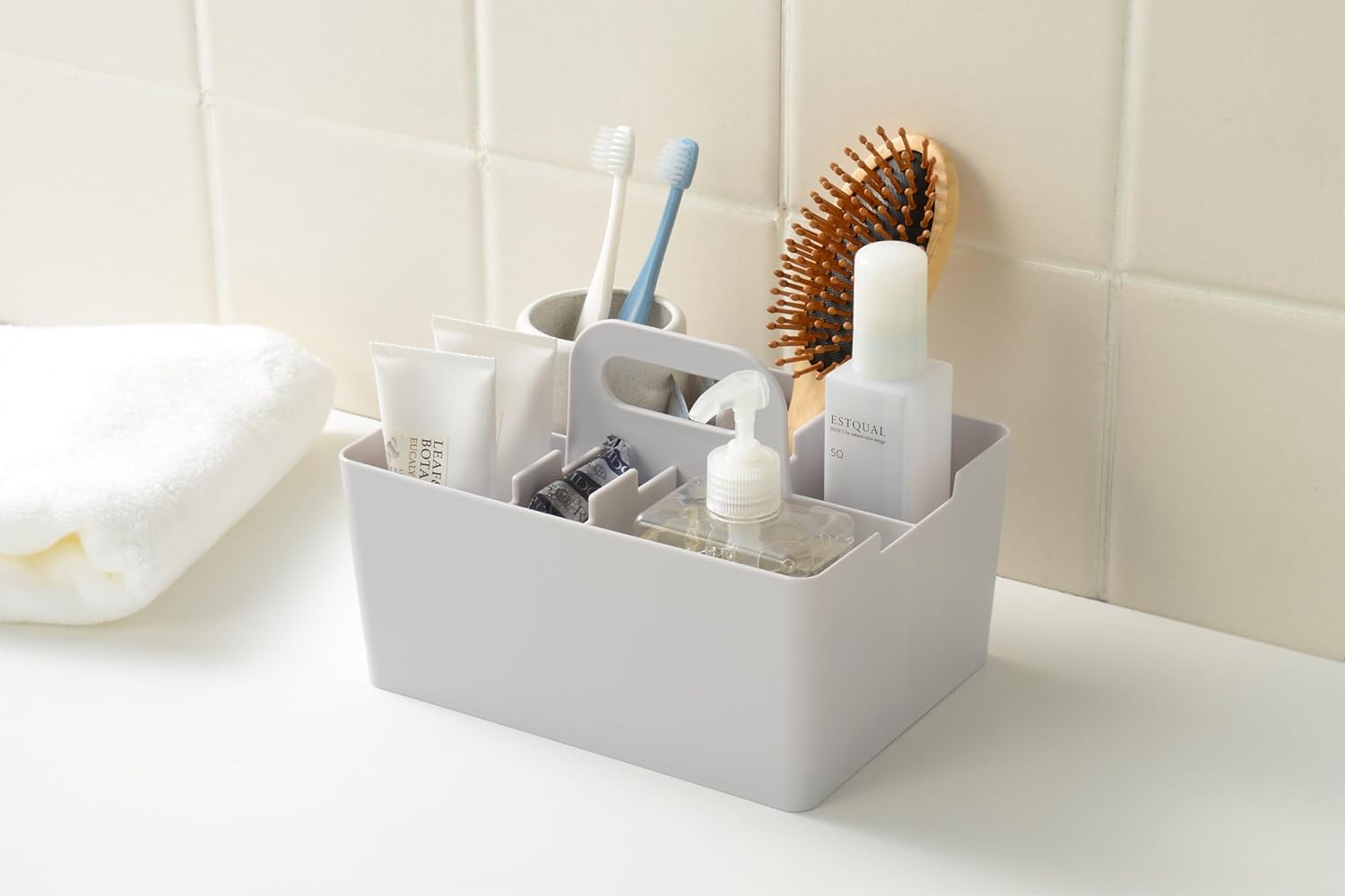 JEJ Astage Storage Box, Desk Tote, Mini Desk Organizer, Light Gray, Stacked, Made in Japan, Width 8.5 x Depth 6.4 x Height 5.7 inches (21.5 x 16.3 x 14.5 cm)