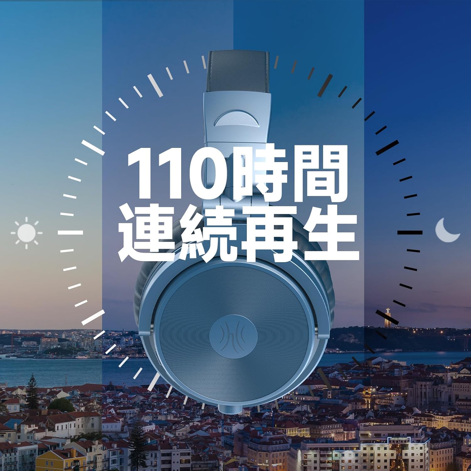 OneOdio Wireless Headphones, Up to 110 Hours of Continuous Playback, Bluetooth Headphones, Heavy Bass, Wired Hi-Res, Multi-Point Support, Built-in Microphone, Hands-Free Calling, Pro C, Blue