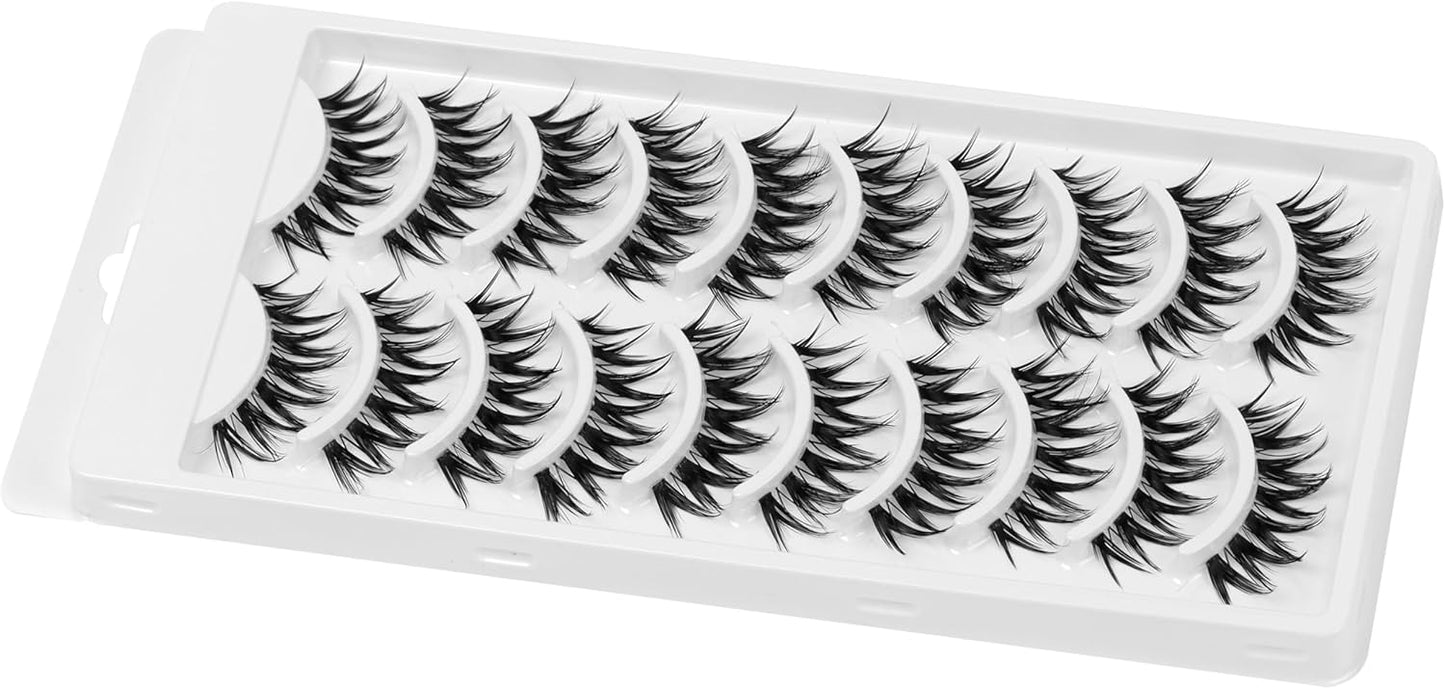 10 Pairs Cat Eye Lashes Clear Band Fluffy Natural False Eyelashes 3D Soft Volume Lashes Look Like Eyelash Extensions Reusable Fake Min Crush (C01)