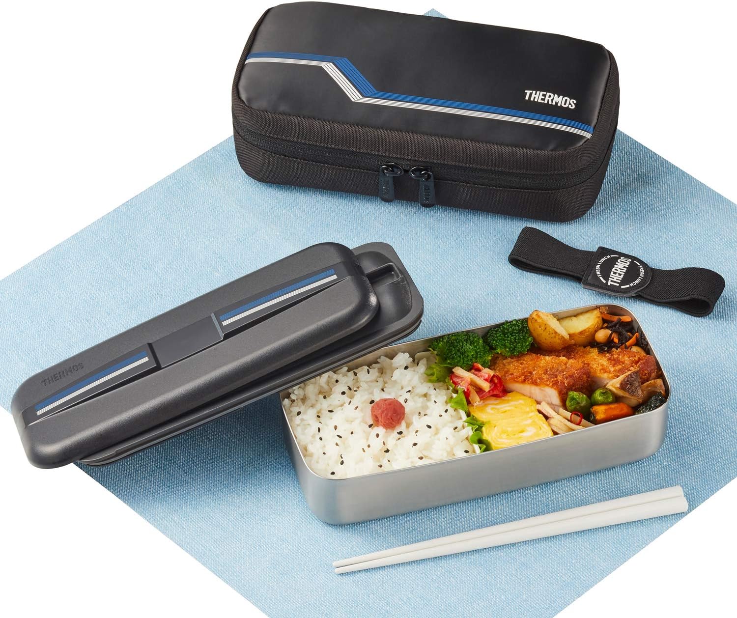 Thermos Stainless Steel Fresh Lunch Box, 23.7 fl oz (700 ml), Line Black DSD-704 L-BK