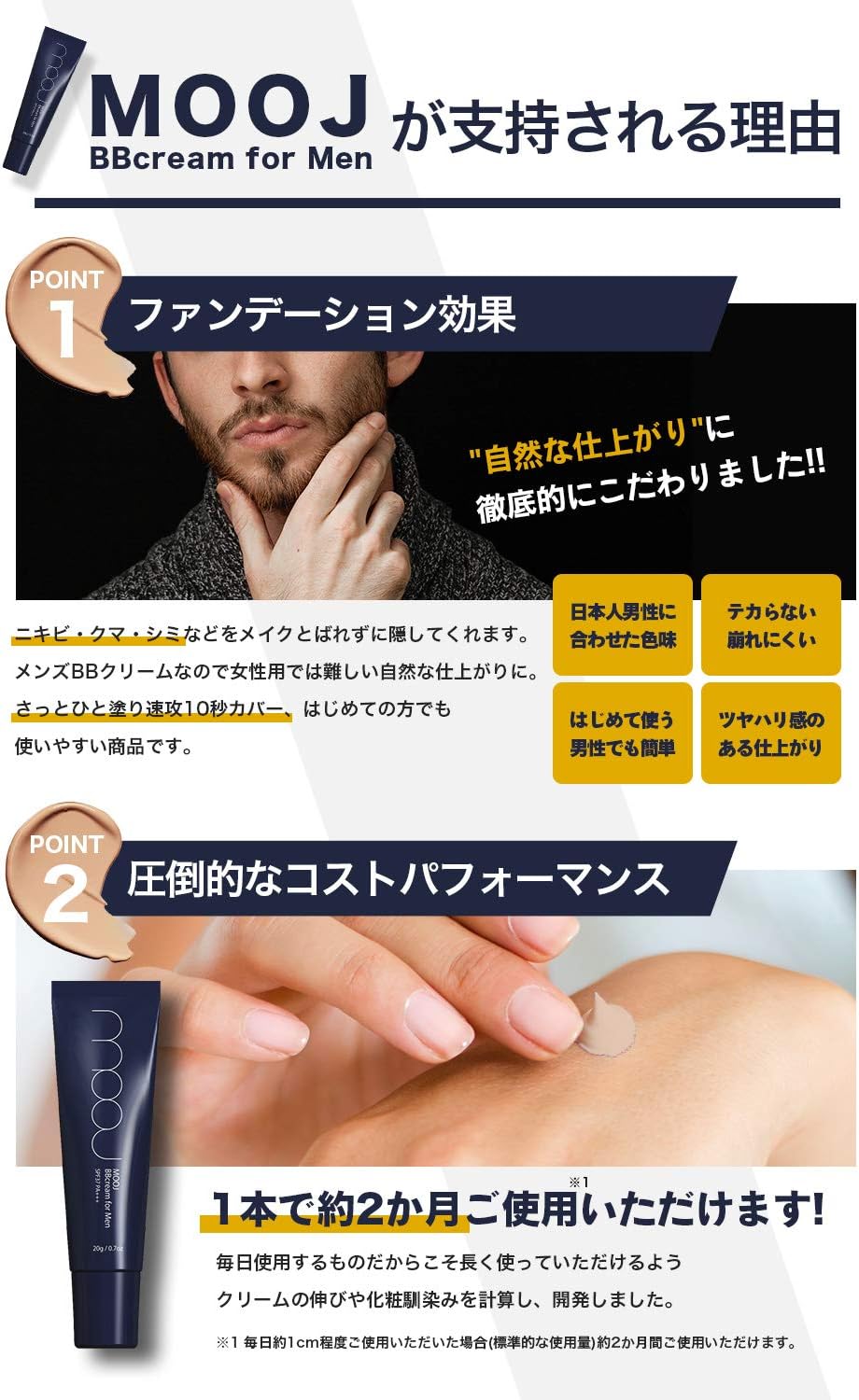 MOOJ Men's BB Cream Concealer Foundation Makeup Effects Blue Beard, Bear, Acne Marks, Pores Hide Sunscreen SPF37 PA+++ (Set of 1)