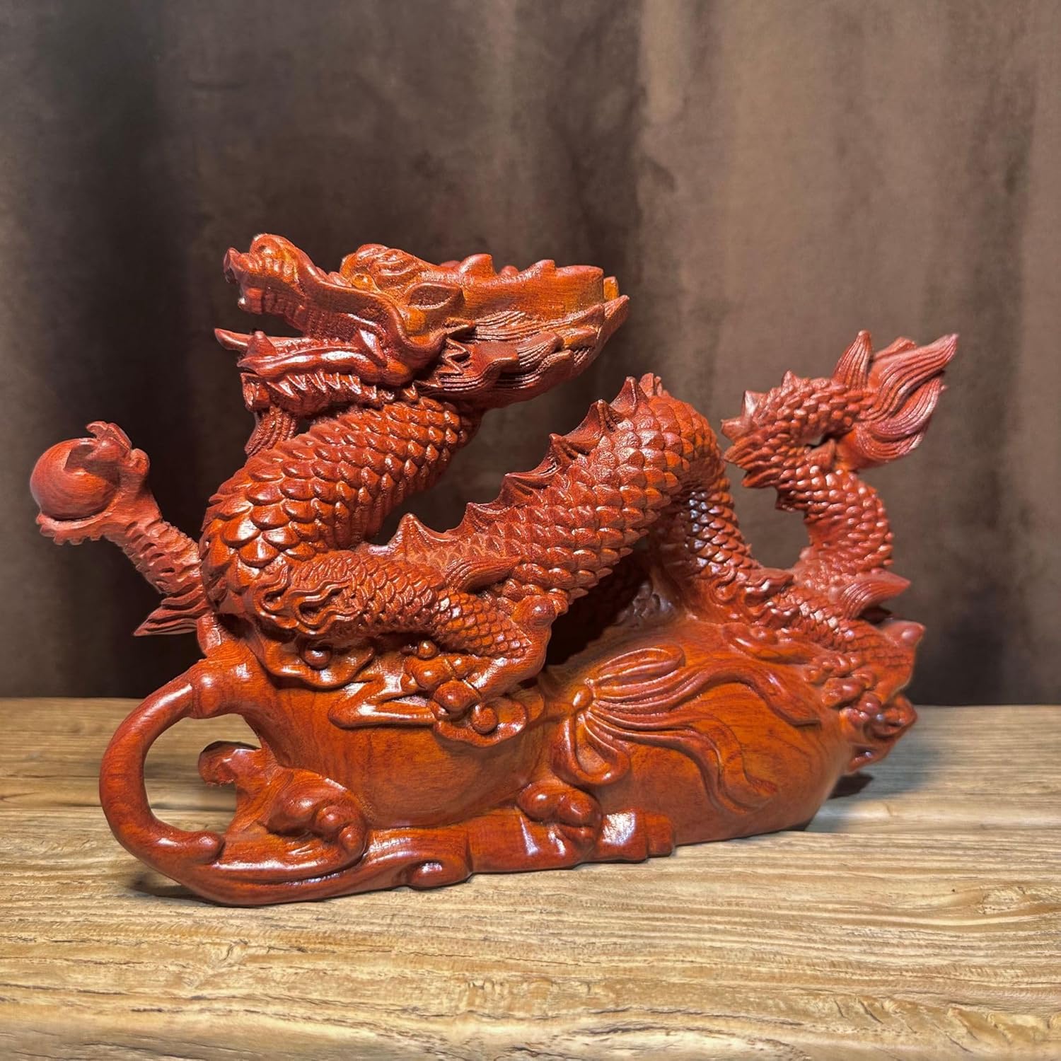 ローズウッド彫刻 龍の飾り 木製 ドラゴン置物 伝統工芸品 (ローズウッド, 長さ8cm)
