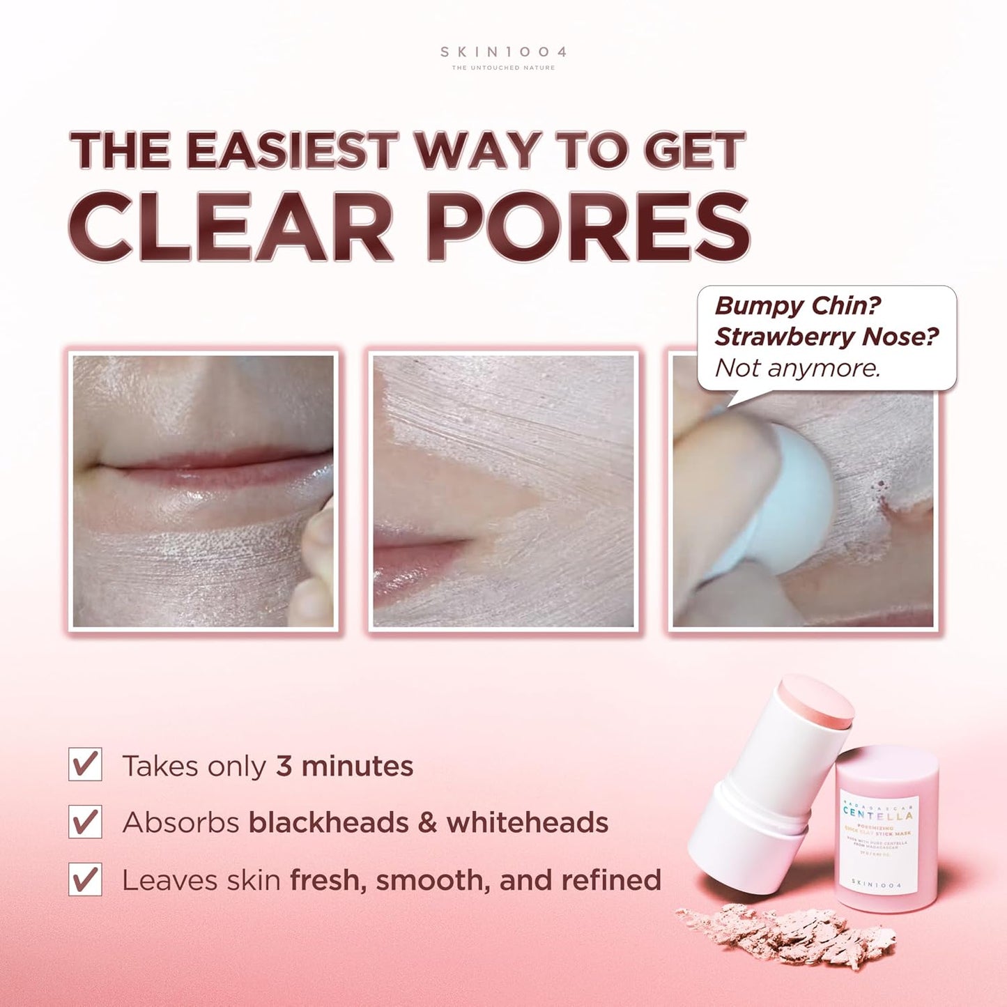 SKIN1004 Máscara de Barra de Arcilla Rápida Poremizing 27g, 0.95oz, Tratamiento Facial Coreano para Minimización de Poros, Máscara de Arcilla Rosa con Sal Rosa del Himalaya y Centella de Madagascar