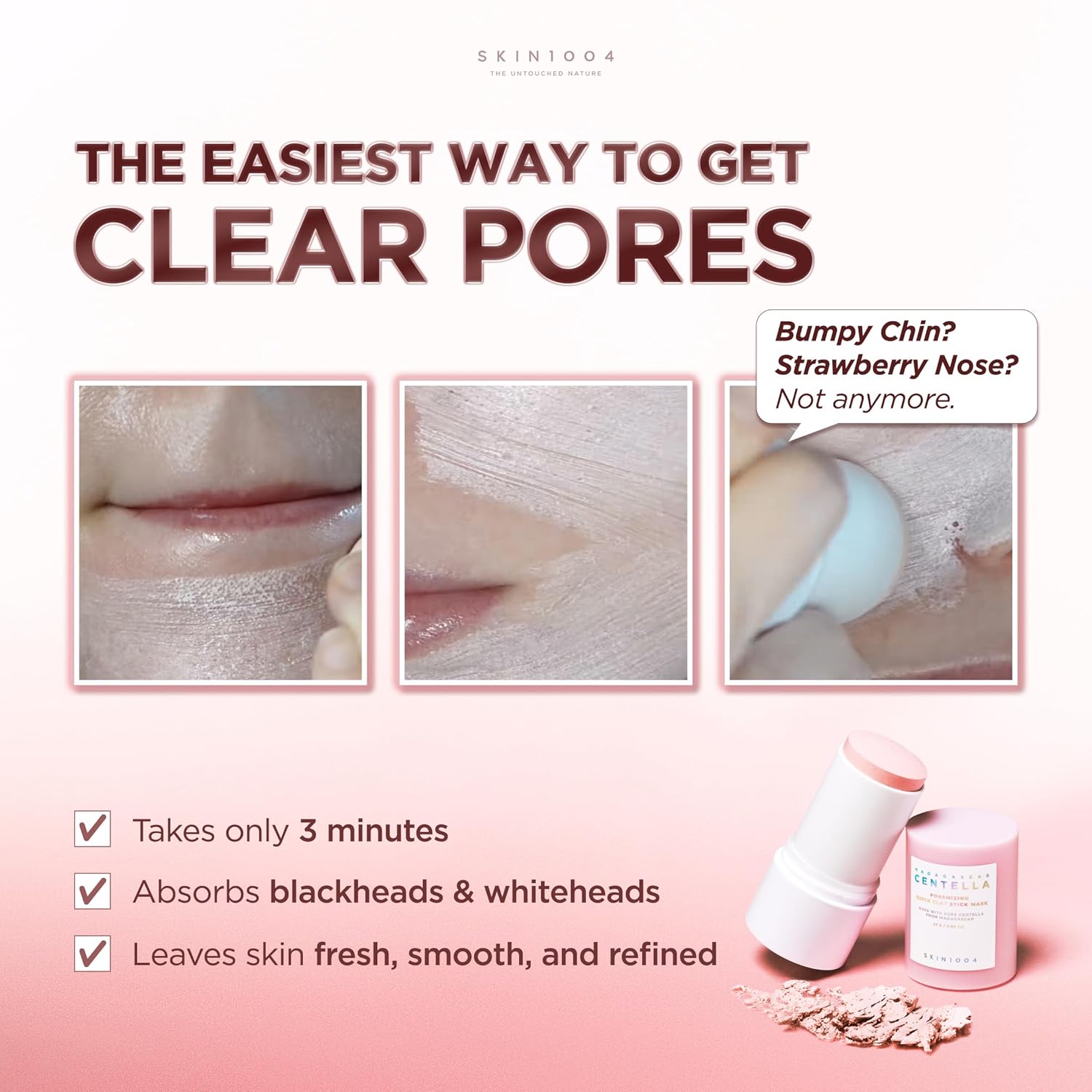 SKIN1004 Máscara de Barra de Arcilla Rápida Poremizing 27g, 0.95oz, Tratamiento Facial Coreano para Minimización de Poros, Máscara de Arcilla Rosa con Sal Rosa del Himalaya y Centella de Madagascar