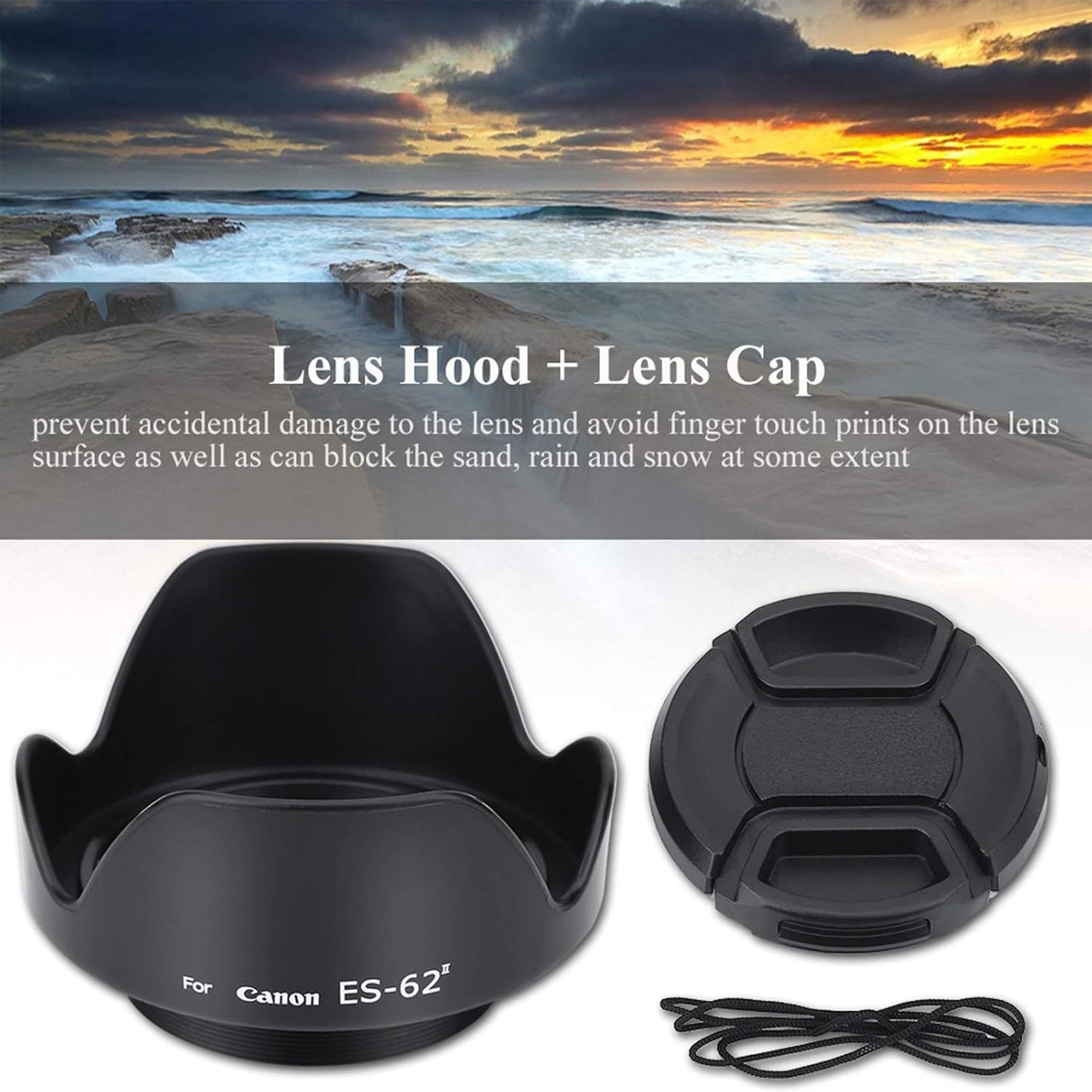 ES-62II Camera DSLR Lens Hood for Canon 50mm f/1.8 II with Lens Cap, for Nikon 50mm 1.8D Lens, Nikon 50mm 1.4D Lens