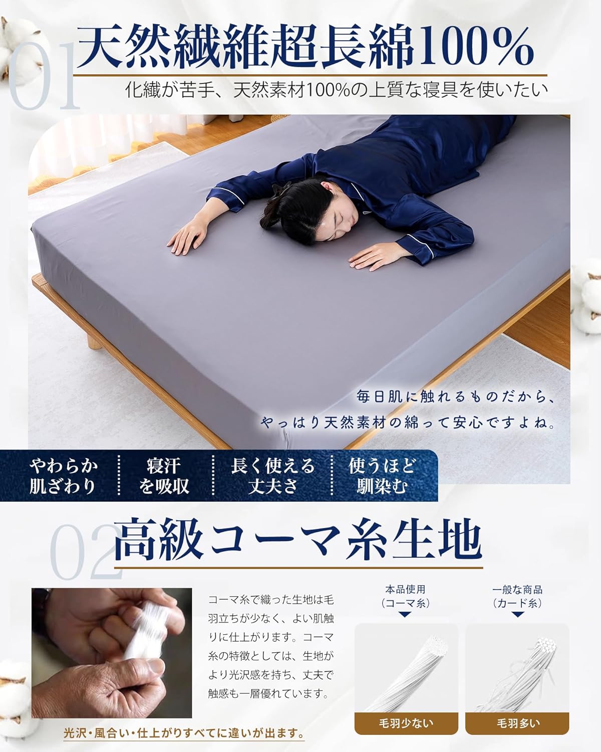 [Japanese Nano Platinum x 100% Luxury Cotton] Fitted Sheet Single 100% Cotton Bed Sheet Cotton [High Density Twill Weave W Antibacterial Odor Resistant Dust Mite] Mattress Cover Bed Cover