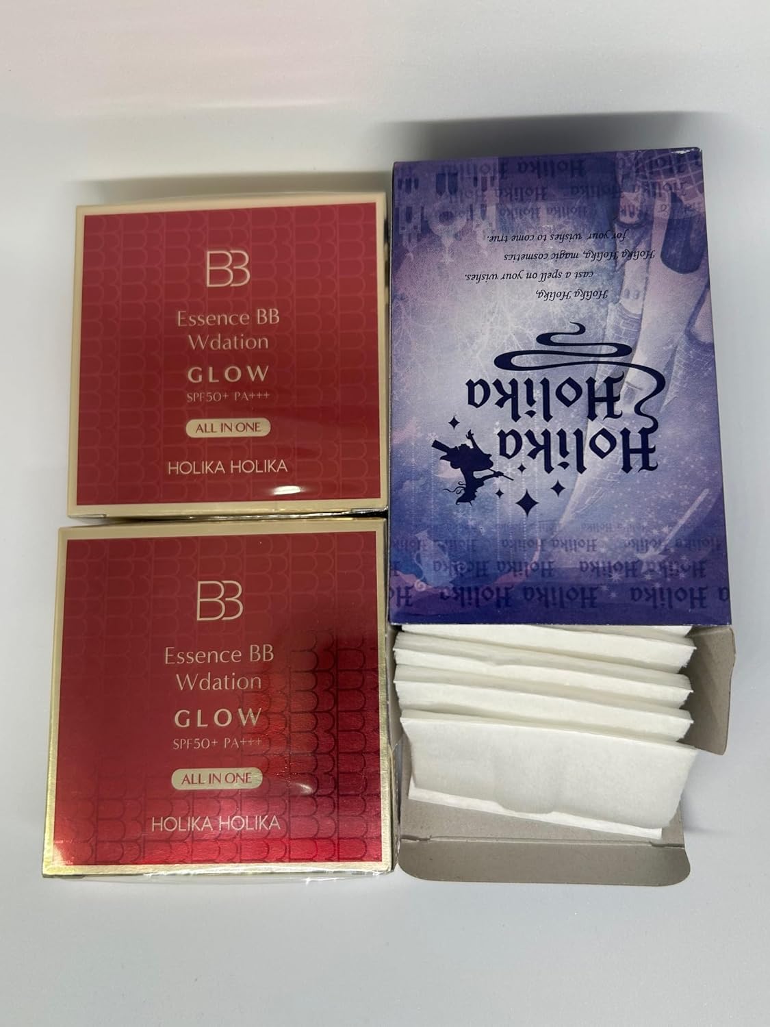 Holika Essence BB W Setting Glow Set of 2 Cotton Puff (20 Sheets) with 1 Box