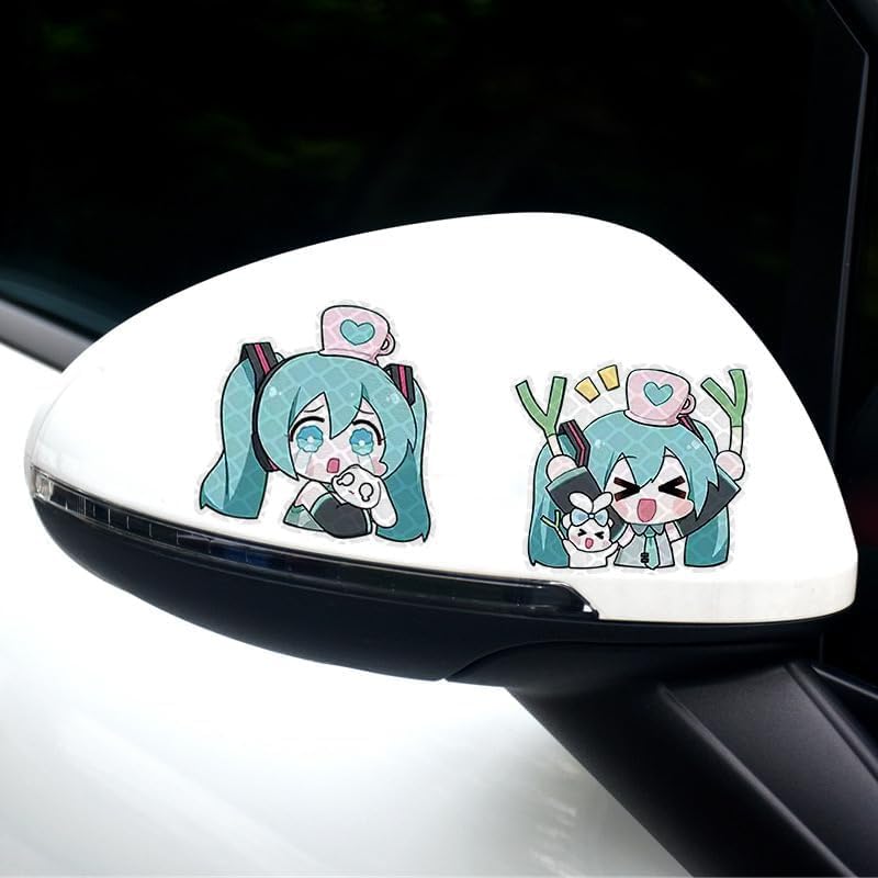 MIKU Car Stickers, 6-Piece Set, Reflective Stickers, Car Stickers, Character Stickers, DIY, Cute, Popular, Decoration, Anime Goods, Waterproof Stickers, Cute Goods, Cars, Car Decoration, Unofficial