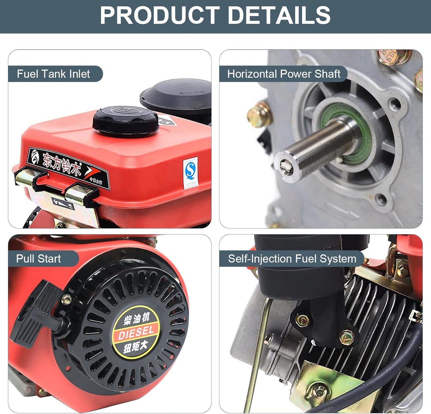 Go Kart Motor Engine Diesel Engine 3HP 196CC 4 Stroke Single Cylinder Air Cooled Diesel Motor Manual Recoil Start Horizontal Shaft Engine Go Kart Lawn Mower Generator Wood Splitter