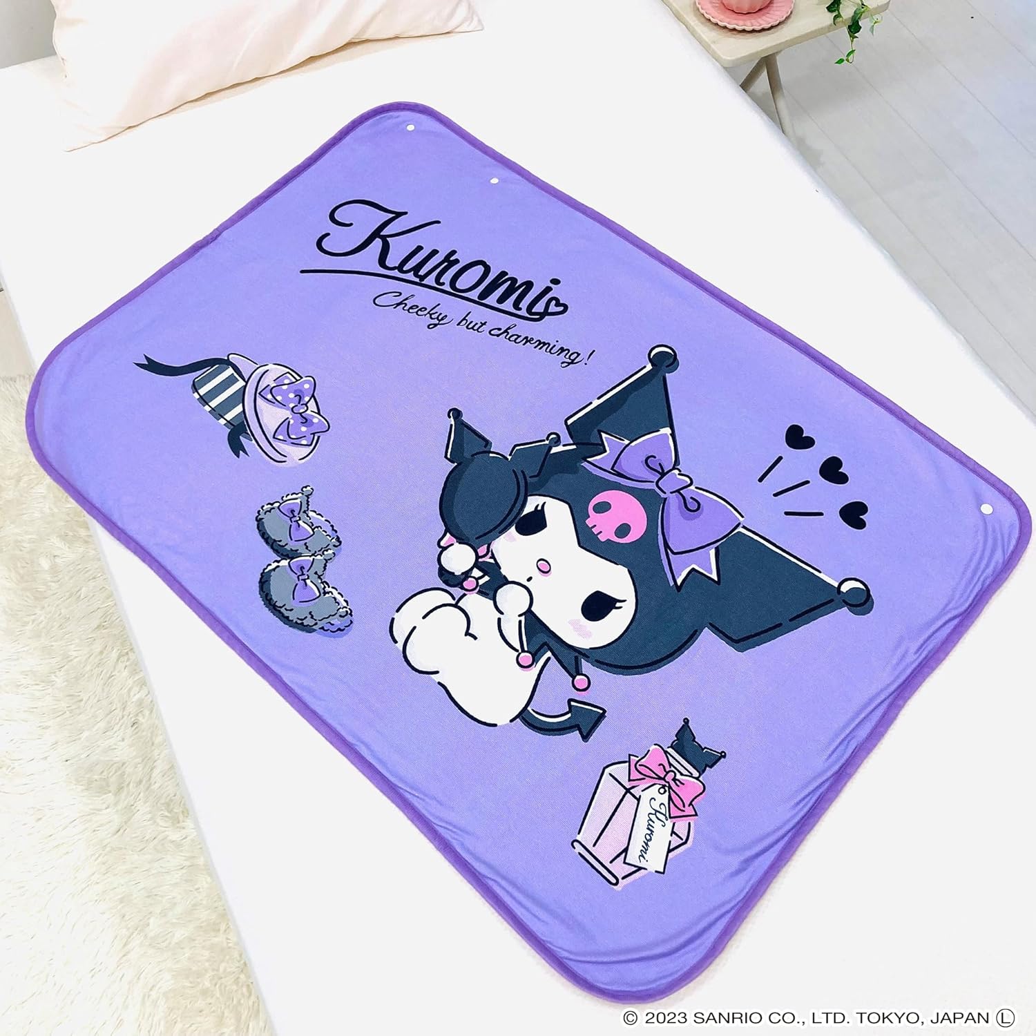 MORIPiLO Sanrio Characters Kuromi Throw Blanket (Soft Sheep Boa Throw), Purple, 27.6 x 39.4 inches (70 x 100 cm), Blanket, Goods, Warm, Cute, Summer, Winter, Cold Protection, Morishita Pillow