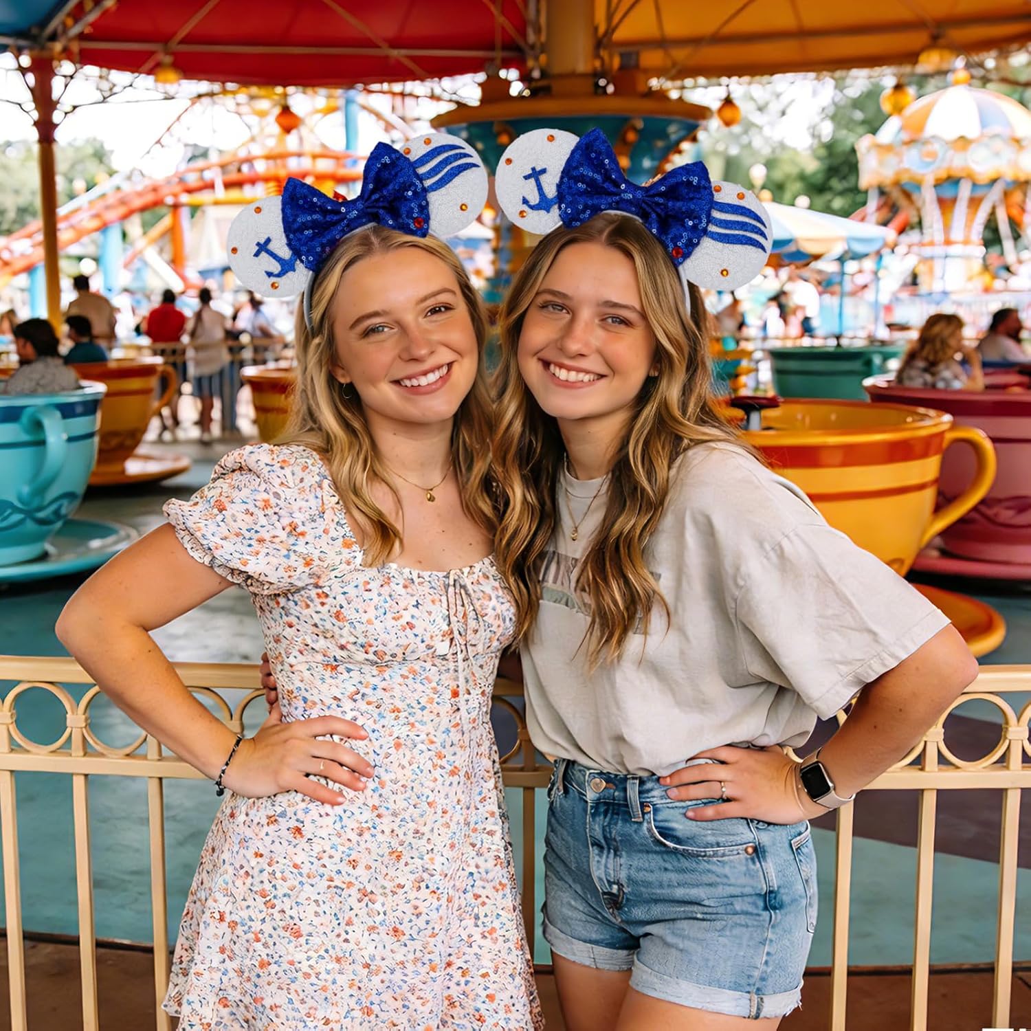ETLUK 2 diademas de orejas de ratón de crucero, orejas de lentejuelas brillantes con ancla y lazo para mujeres y niñas, accesorios brillantes para el cabello de fiesta para parque temático y cosplay