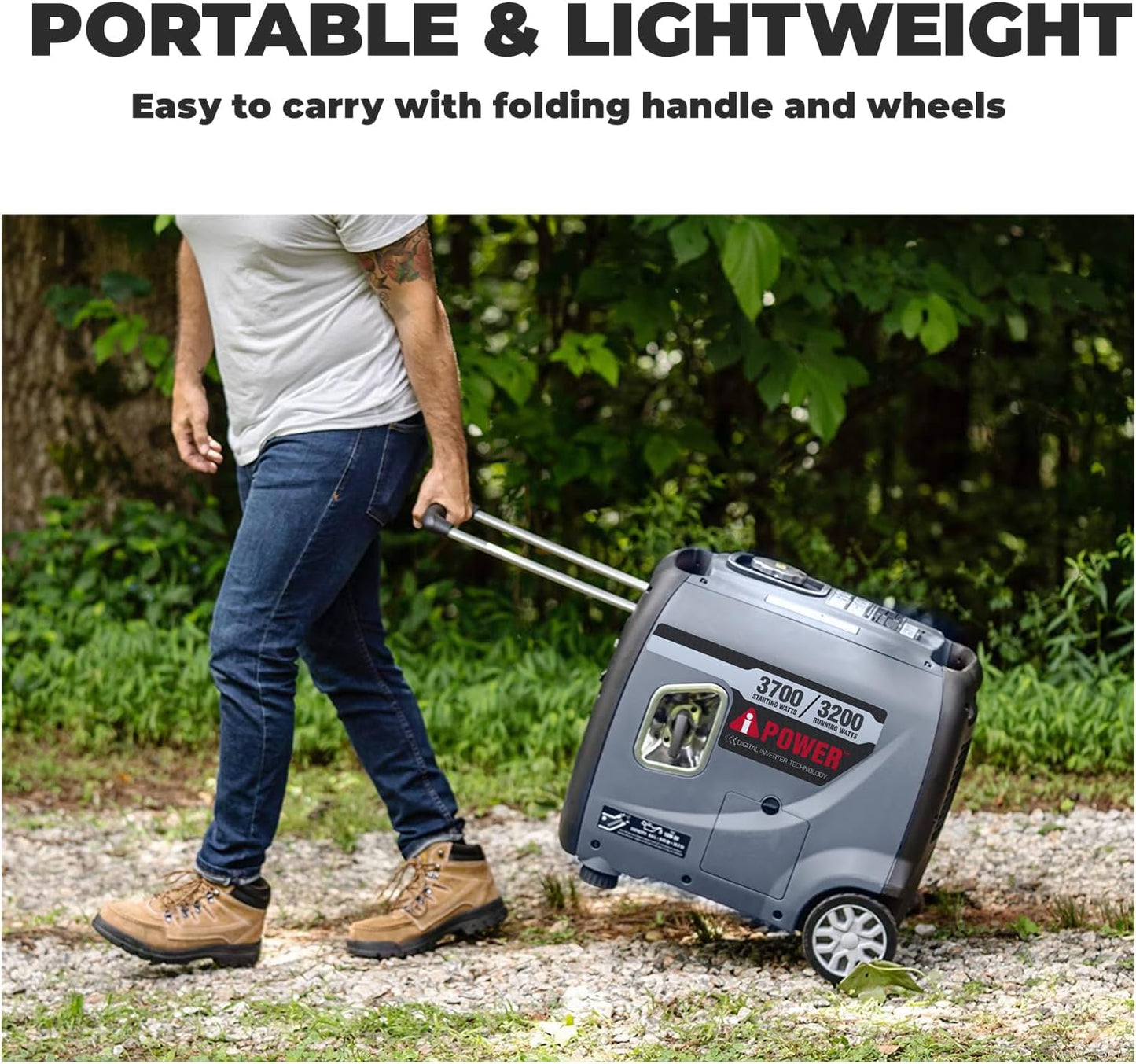 A-iPower Portable Inverter Generator 3700W RV Compatible, EPA Compliant Portable with Telescopic Handle, Home Backup, Tailgate & Camping (AP3700i)