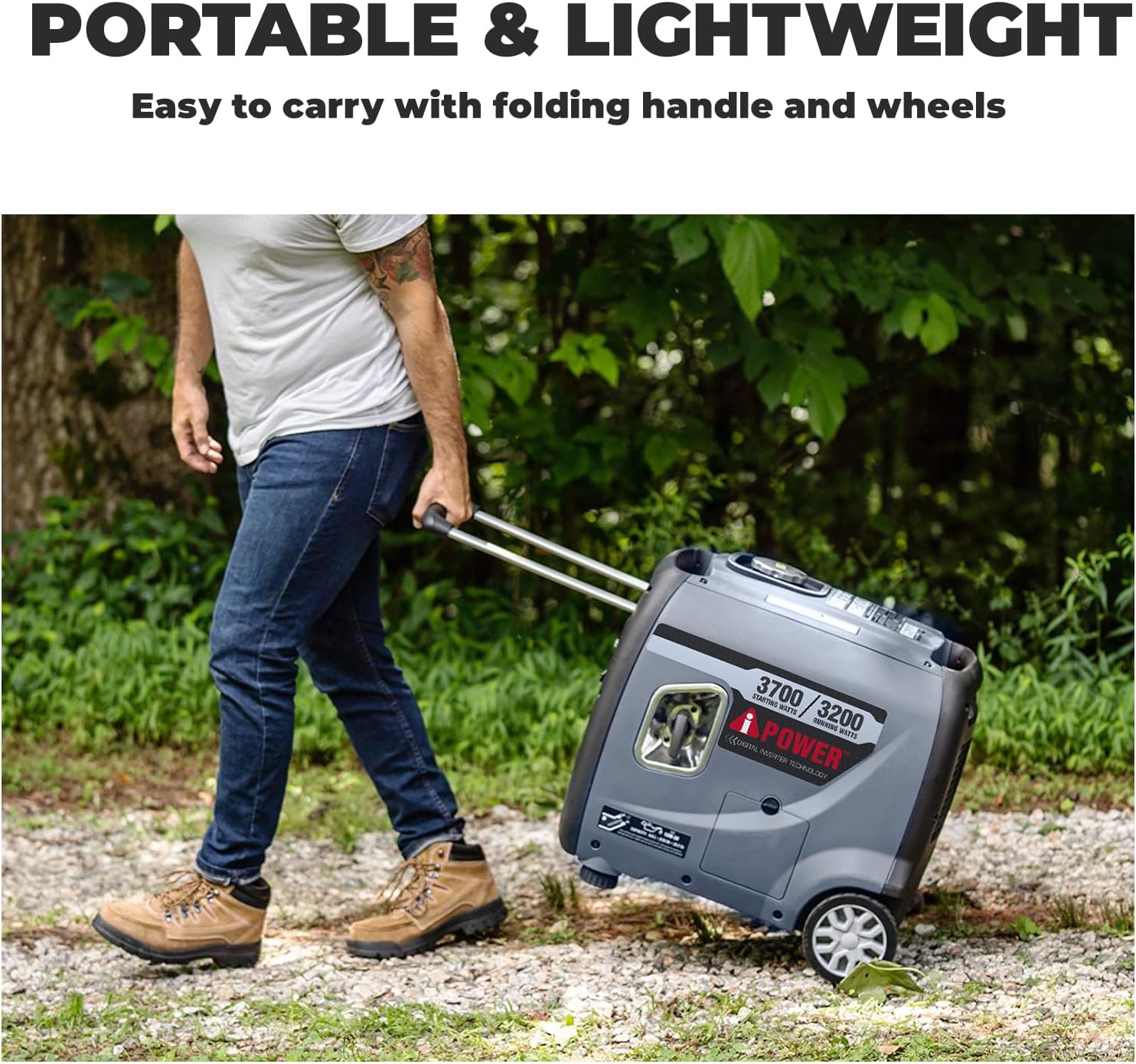 A-iPower Portable Inverter Generator 3700W RV Compatible, EPA Compliant Portable with Telescopic Handle, Home Backup, Tailgate & Camping (AP3700i)