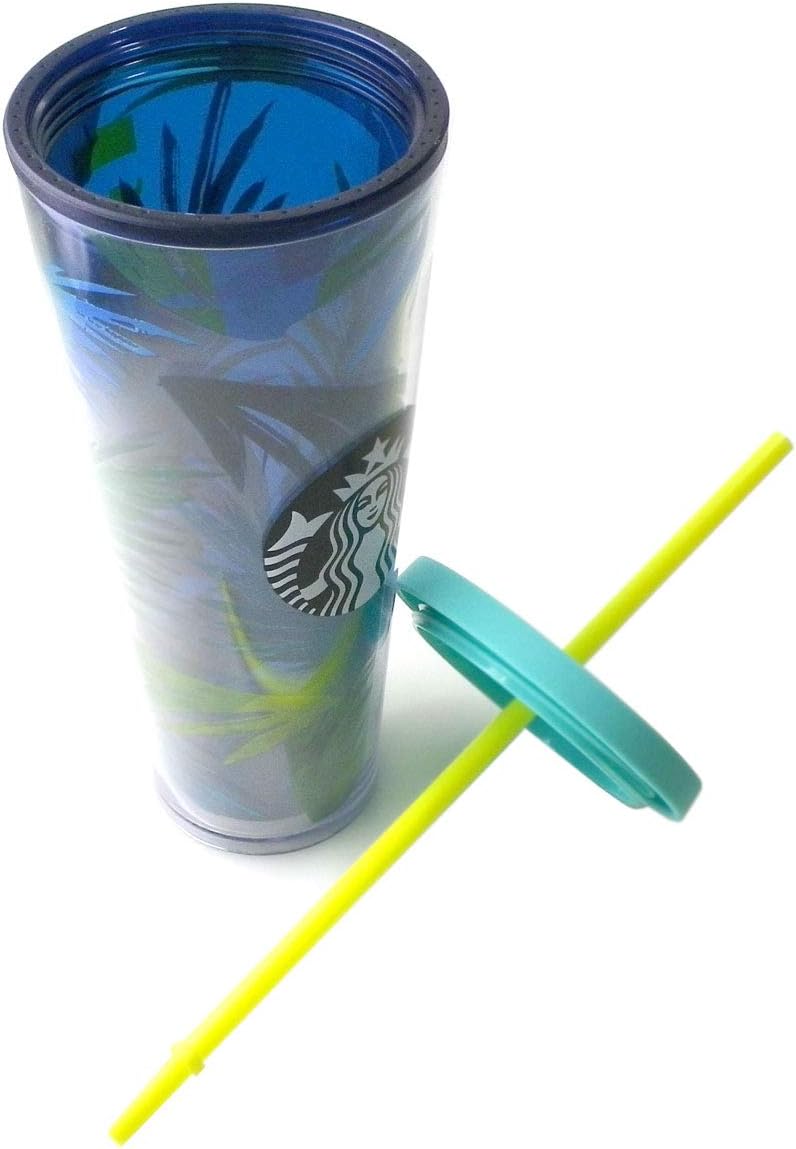 STARBUCKS スターバックス スタバ タンブラー 水筒 プラスチック 派手 HAWAII ハワイ カラフル バーム ボタニカル 南国 夏 ビビット アメリカ 米 24oz 710ml ストロー コールドタンブラー ブルー グリーン ロゴ 海外限定