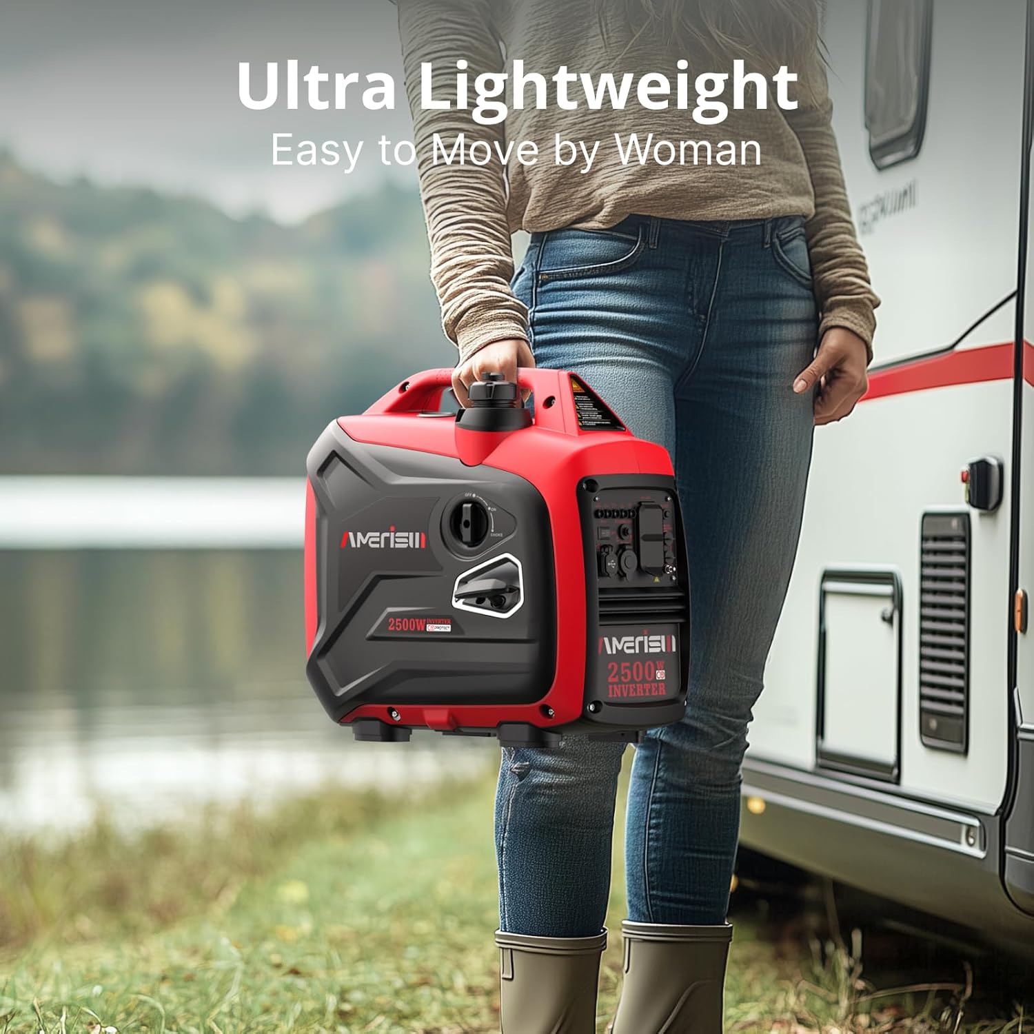 2500 Watt Gas Powered Portable Inverter Generator with CO Sensor Ultra Quiet Home Backup Emergency Camping EPA Compliant 2025 Version