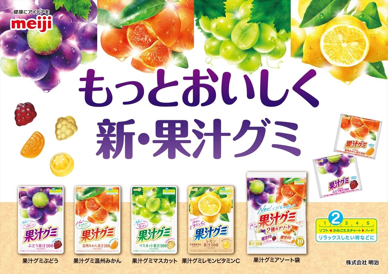 Meiji Gummy Fruit Juice Gummy Grape, 1.9 oz (54 g) x 10 Bags