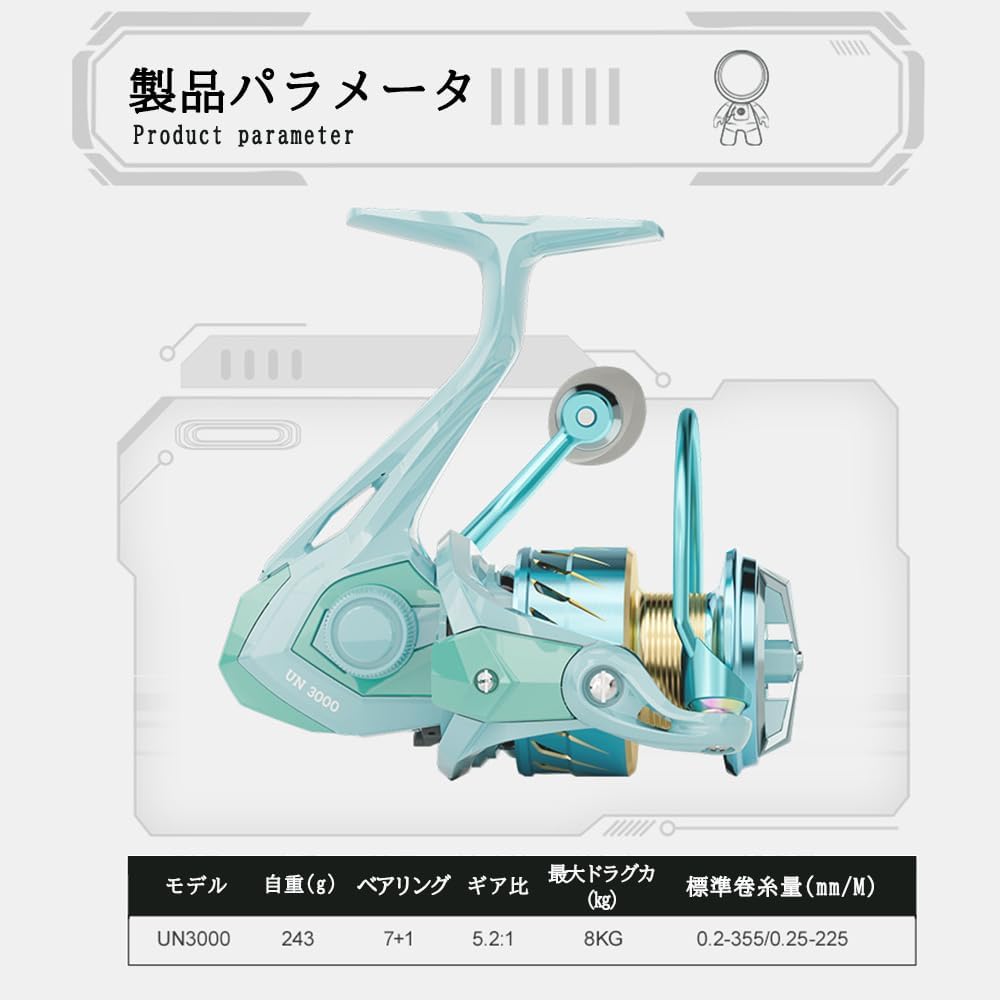 Spinning Reel, 3000, Trout Reel, Shore Riging, Gear Ratio, 5.2:1, Maximum Drag Force: 17.7 lbs (8 kg), Left and Right Interchangeable Handle, Root Fishing, Trout, Sea Bass, Fishing, Fishing, Flounder,