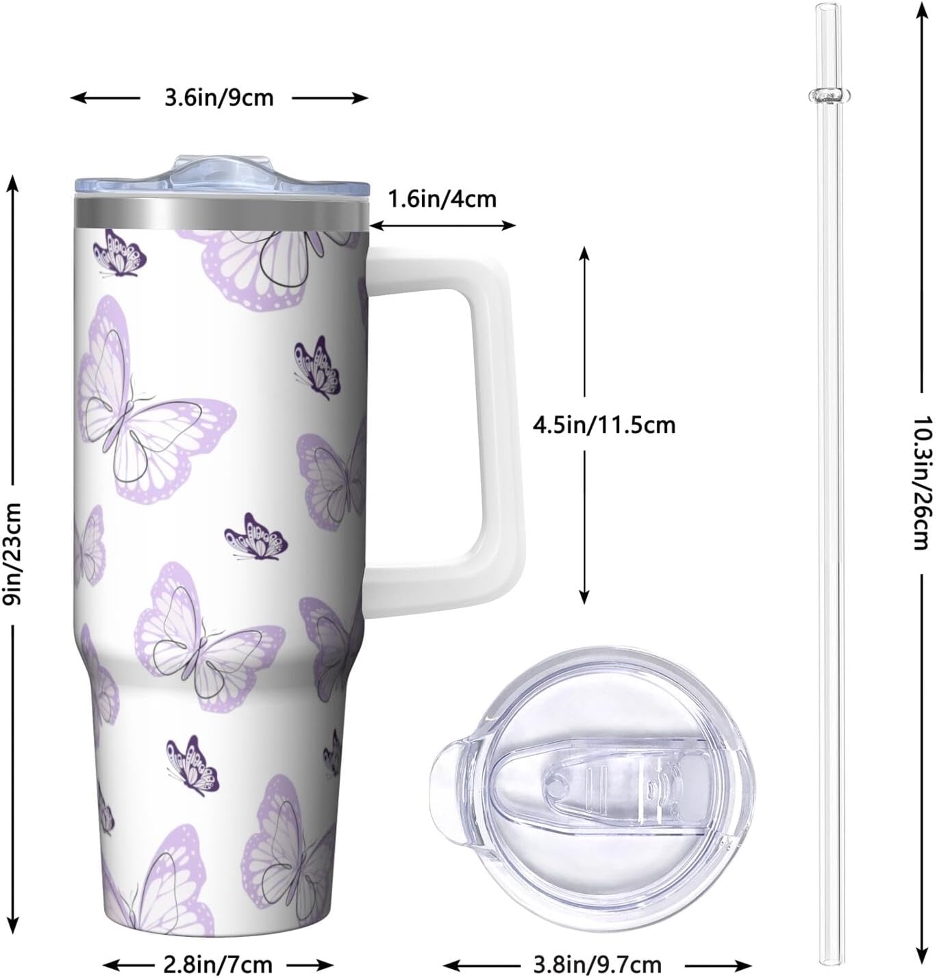 Vaso de mariposa con asa y pajita, botella de agua de viaje de 30 onzas con tapa, taza aislada de acero inoxidable, regalos de cumpleaños para mujeres amantes de los animales