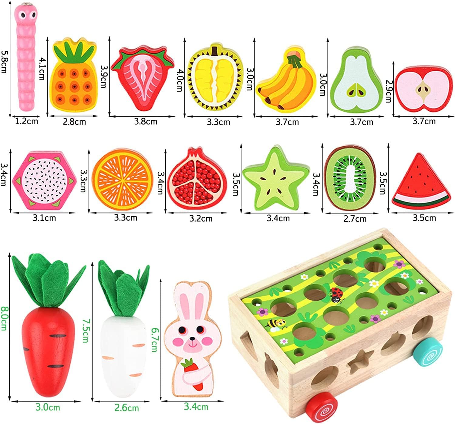 Wooden Toy Carrot Puzzle Montessori Toy Educational Toy Popular Finger Lesson Box Insertion Shape Matching Wooden Toy Boy Girl Farm Carrot Pulling & Magnet Caterpillar Catching Game Fruit