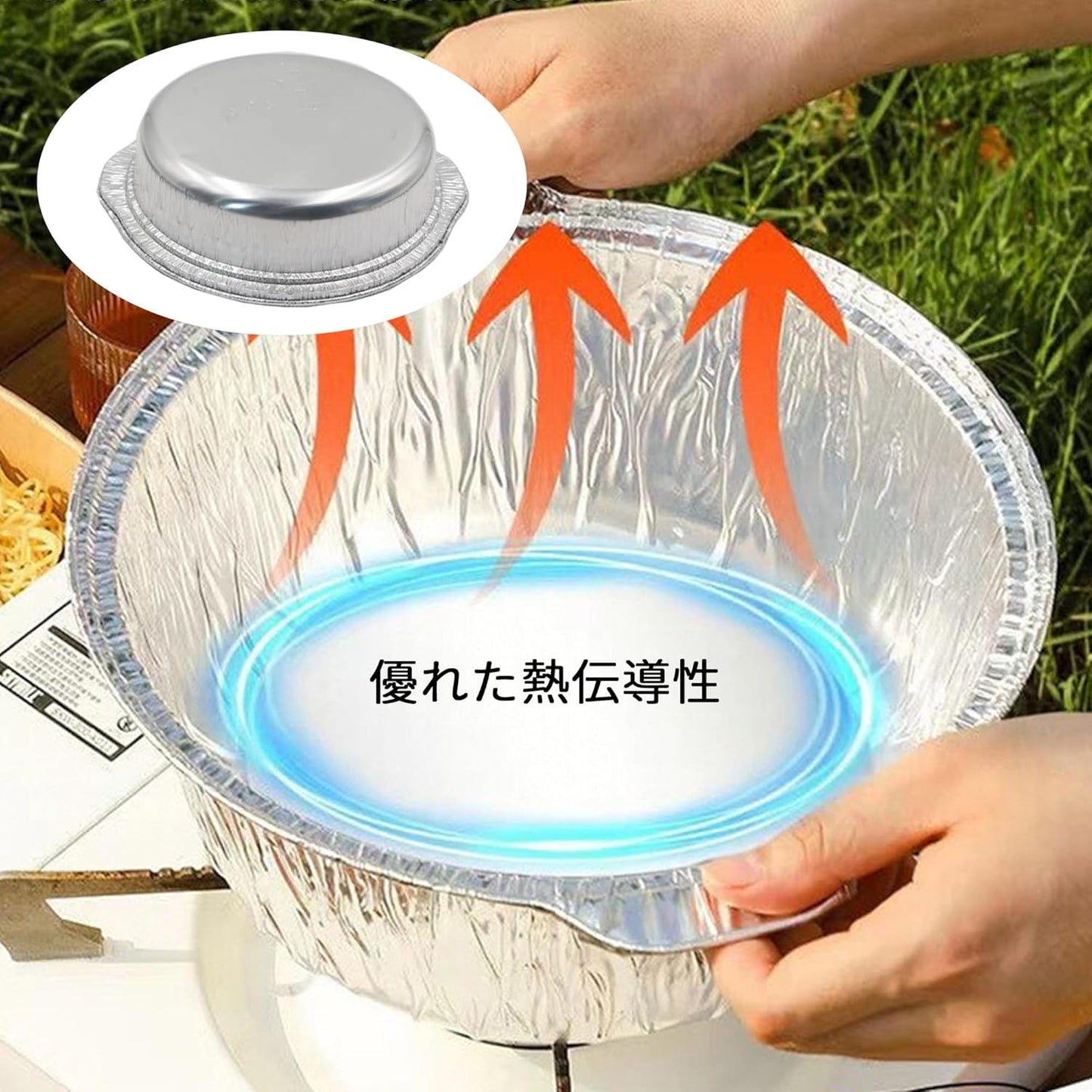 Desirable Aluminum Foil, 50 Sheets, Open Fire, Round Pot, Durable, Reusable, Outer Diameter 8.7 inches (22 cm), 33.8 fl oz (1,100 ml), Thick Model, Ramen, Udon, Single Pot, Commercial Use, Outdoor Use