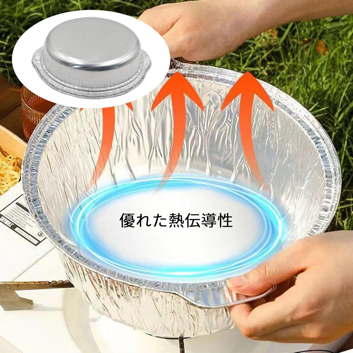 Desirable Aluminum Foil, 50 Sheets, Open Fire, Round Pot, Durable, Reusable, Outer Diameter 8.7 inches (22 cm), 33.8 fl oz (1,100 ml), Thick Model, Ramen, Udon, Single Pot, Commercial Use, Outdoor Use