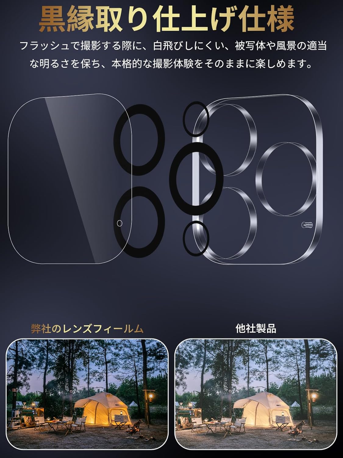 [Set of 2] Camera Film for iPhone 16 Pro/16 Pro Max, Camera Protection, Full Protection, 9H Tempered Glass, Black Edging, Phone 16 Pro/16 Pro Max Lens Cover, Over-Exposure Prevention, Ultra High