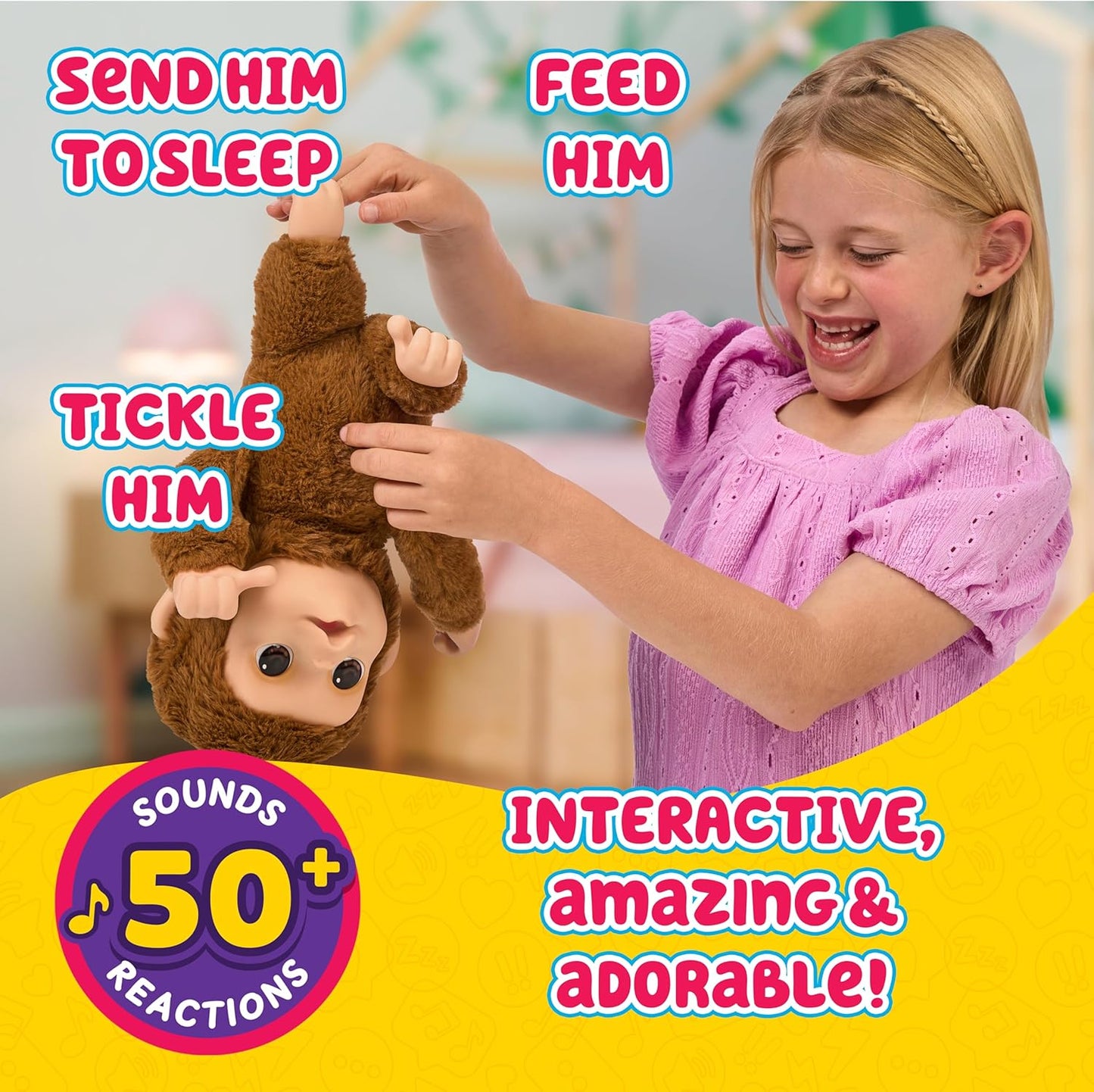 Little Live Pets My Baby Monkey - Adorable pet monkey with over 50 sounds and reactions, expressive moving mouth mango sucks thumbs, feeds from bottles, and dangles from hands and feet!