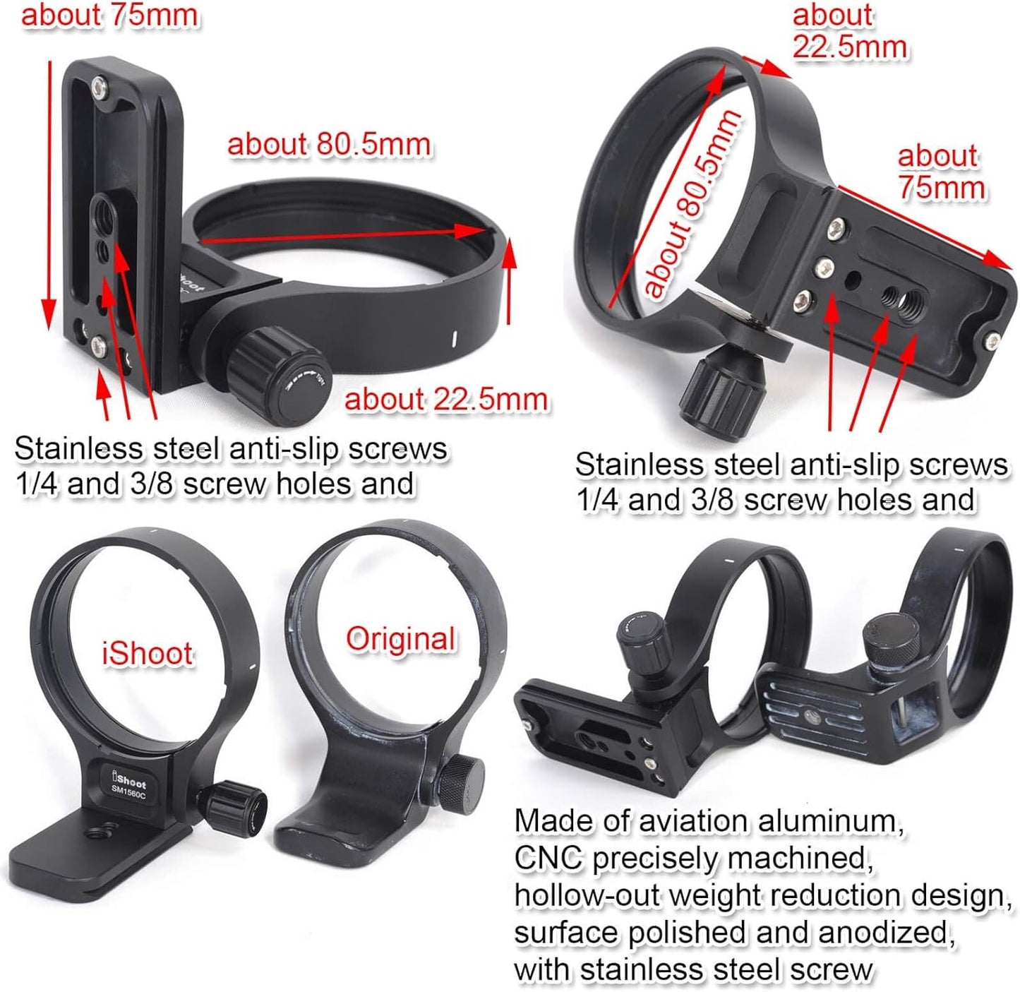 Ring tripod is compatible with Sigma Lens, 150-600mm f/5-6.3 DG OS HSM Contemporary TS-71 Lens, Lens Support Collar, Tripod Mount Ring, Bracket Collar, Tripod Socket, Bottom is Arca Swiss Type Quick