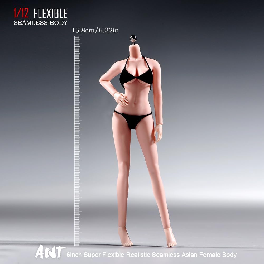 1/12 scale female body, 6.inch ultra flexible 22 joints seamless female body micro beauty three-dimensional action doll, removable foot model, suitable for hobby collection (white skin)