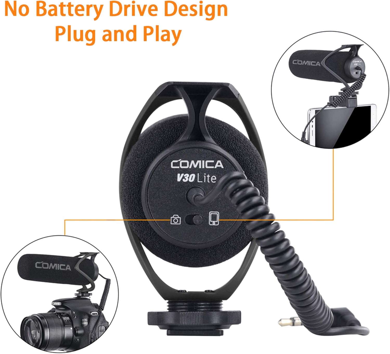 Comica CVM-V30 LITEビデオガン外付けマイク高性能SONY/Nikon/Canon/一眼レフカメラ/iPhone/Huawei用(黒)