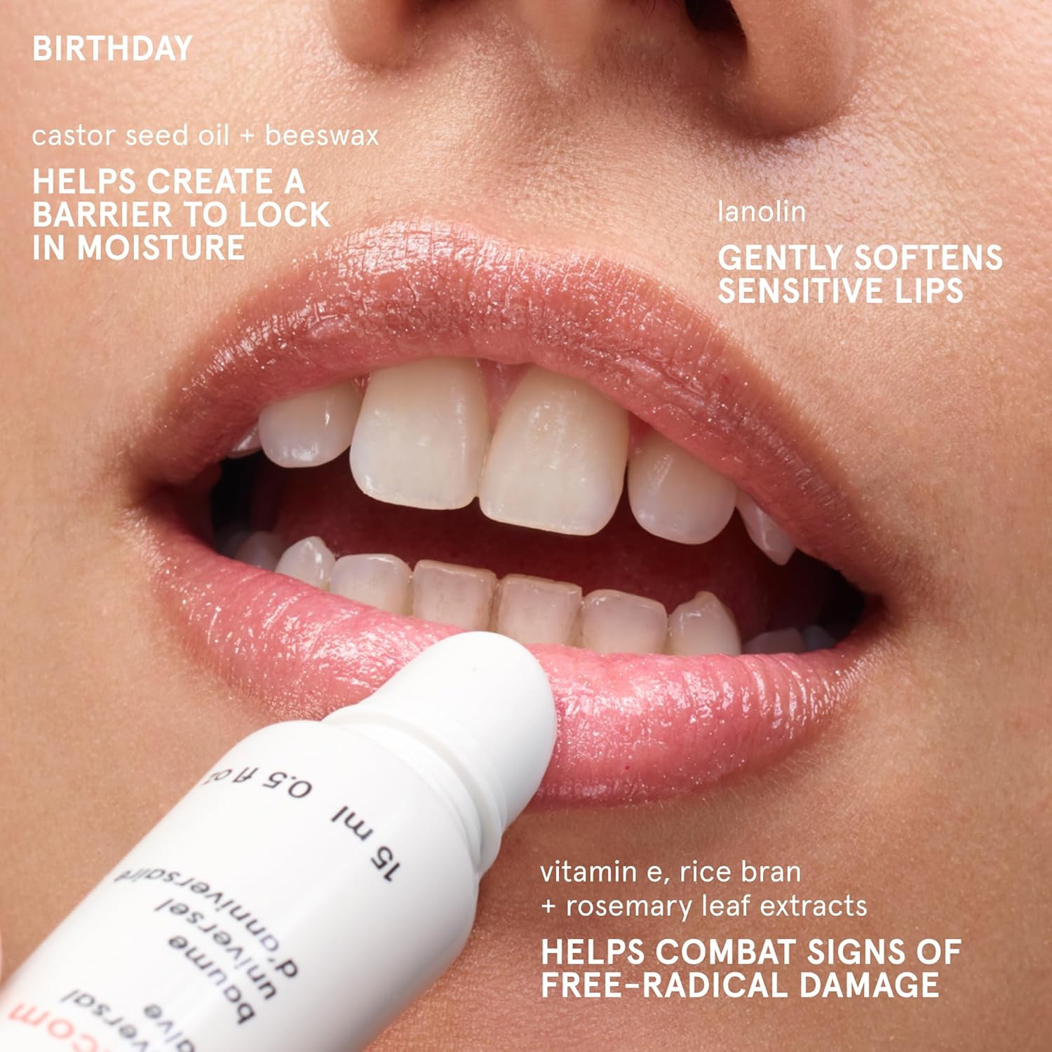 Glossier Balm Dotcom Bálsamo labial hidratante – Salve universal, hasta 12 horas de humedad – lanolina, cera de abejas y aceite de ricino para labios secos, cutículas y piel – Cumpleaños, brillo suave transparente, 0.5 fl oz