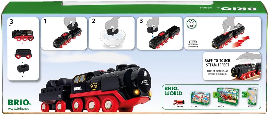 Brio Battery Powered Steam Train 33884, Suitable for Ages 3 and Up (Toy, Wooden Toy, Locomotive, Electric Vehicle, Gift (Birthday/Christmas))