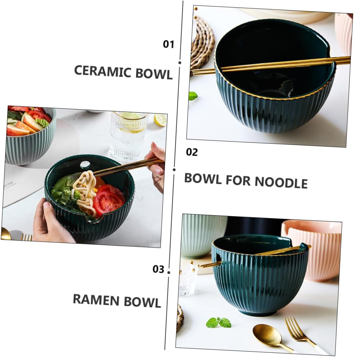 UTHCLO 陶磁器製ラーメンどんぶり 滑らか表面で洗浄簡単 多機能インスタント麺碗 即席うどん対応 家族や友人への贈り物に