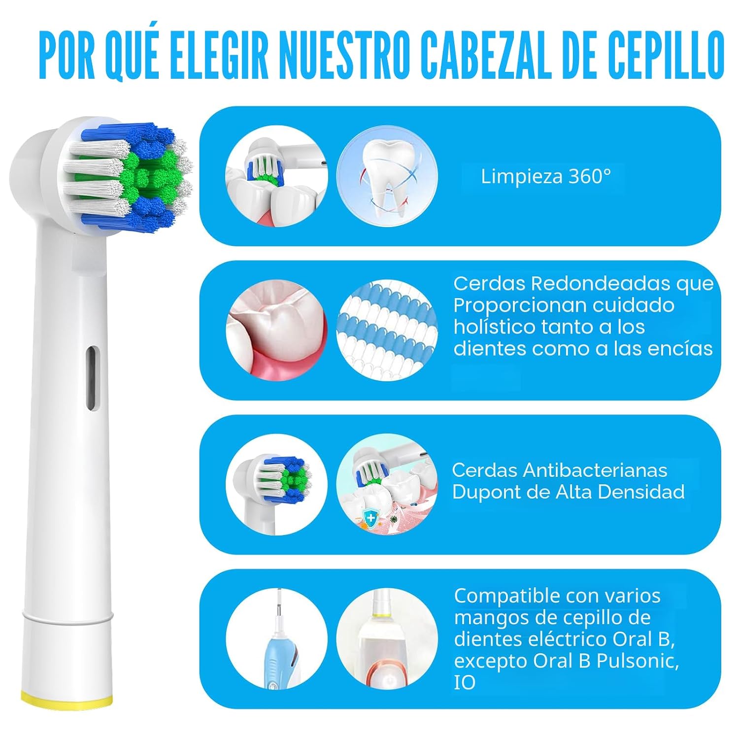 Cabezales de repuesto compatibles con Oral B Braun, 12 piezas cabezales de cepillo de dientes eléctricos profesionales compatibles con cabezales de repuesto Oral B Recambio 7000/Pro 1000/9600/500/3000