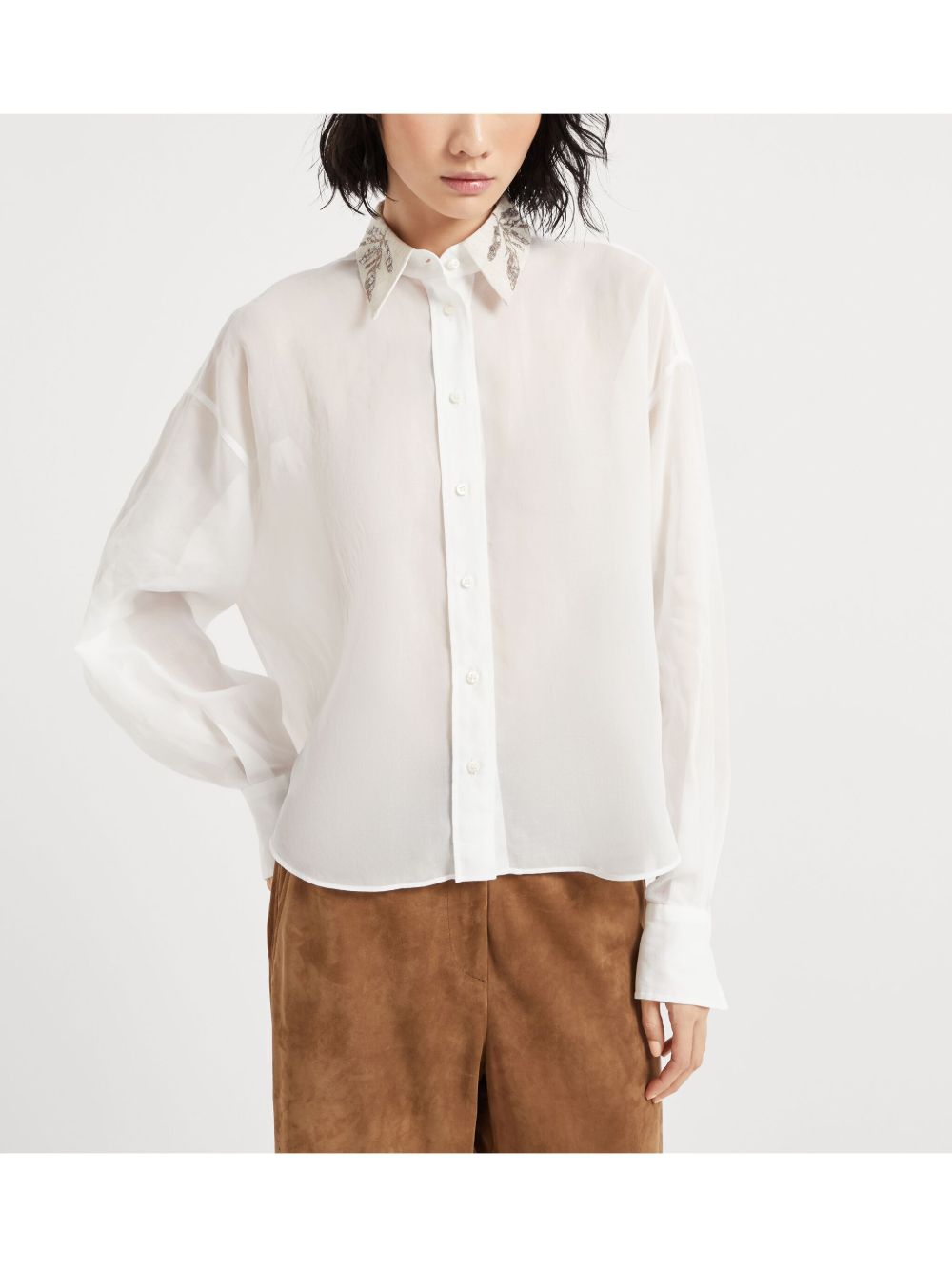 Brunello Cucinelli ブルネロ・クシネッリ・オーガンザ・コットン・シャツと刺繍付き - Image 3