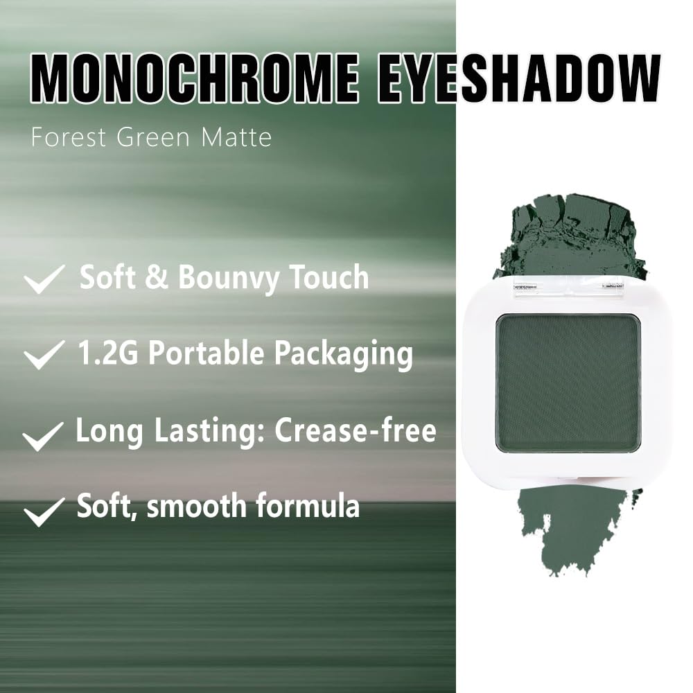 FeiCuiYun - Paleta de sombra de ojos mate monocromática, sombra de ojos verde bosque mate para mujeres mayores, mini sombra de ojos prensada pigmentada impermeable, vegana, con talco, libre de