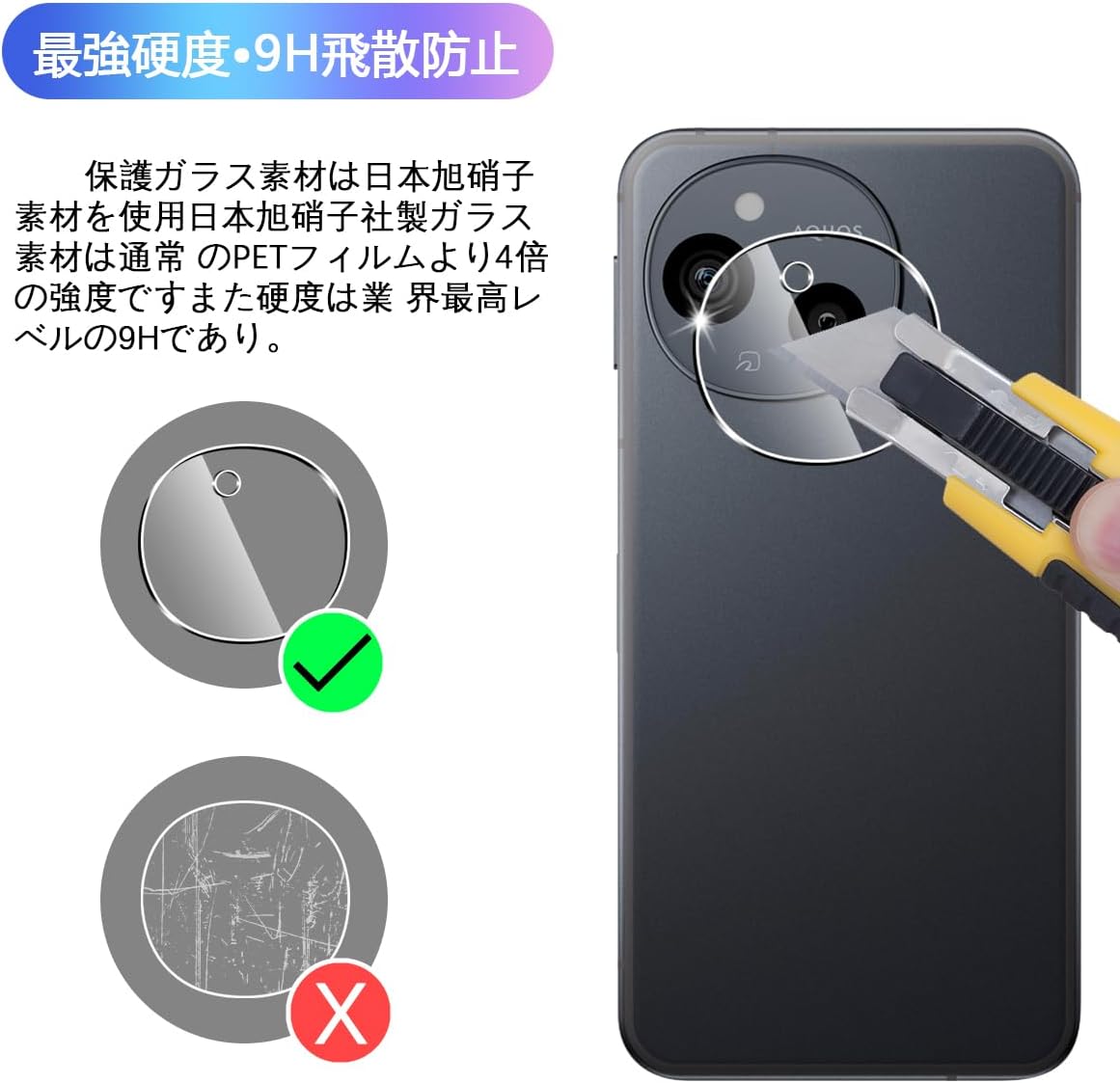 [Set of 2] Compatible AQUOS Sense9 SH-53E SHG14 Camera Film [Nippon Asahi Glass 9H Hardness] Lens Film for AQUOS Sense9, Camera Protective Film, Compatible with Aquos Sense 9 Camera, Lens Protection,