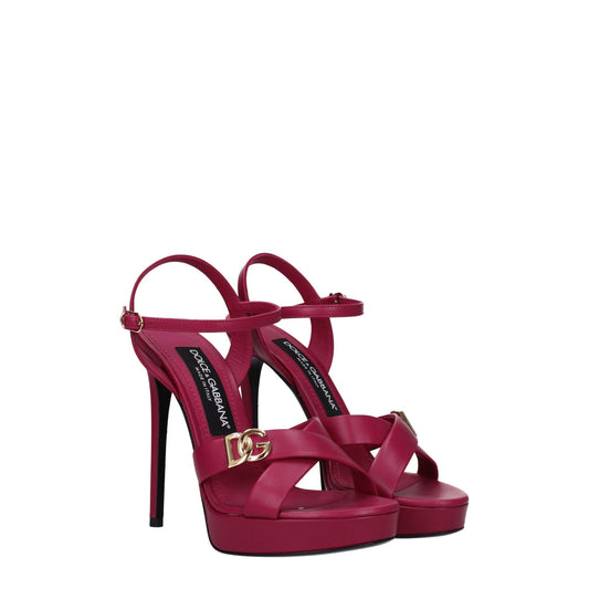 Dolce  Gabbana Dolce＆Gabbana Sandals Women Leather Fuxia/Hibiscus - Image 3