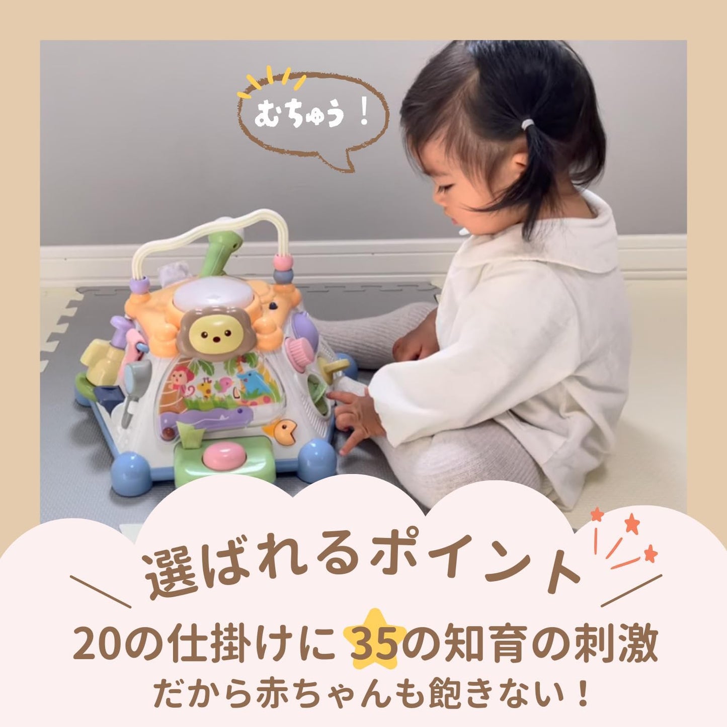 Toyroyal Fun Educational! Educational Box + (Educational Toy / Finger Play / Development), Adorable Pastel Colors (Sound and Light), For Babies Aged 0, 1, 2