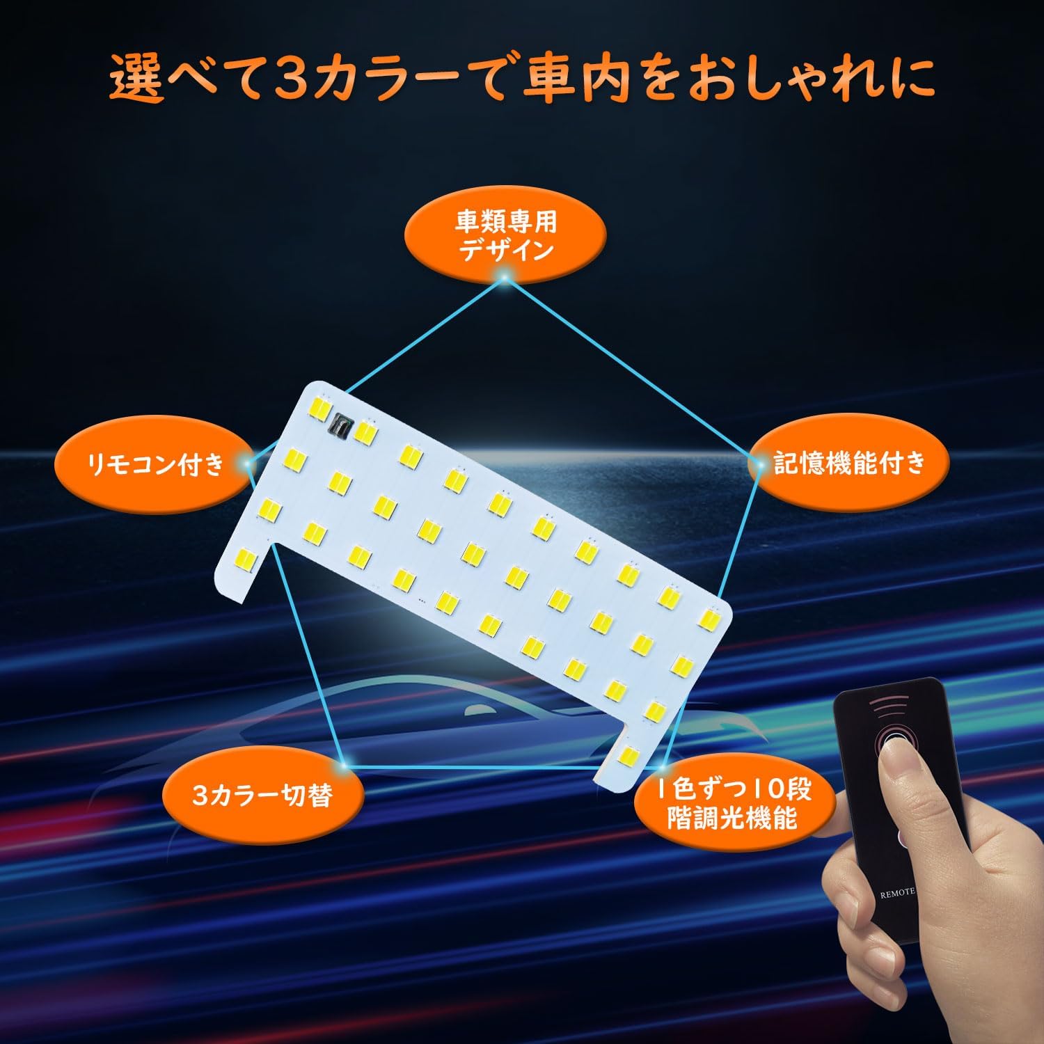 Prado 150 Series LED Room Lamp Set, 3 Color Switching, Prado 150 TX-L Package (5 Seaters), Custom Interior Parts, LED Bulb, 10-Piece Set, Dedicated Car Light, Dimming/Memory Function, Remote Control,