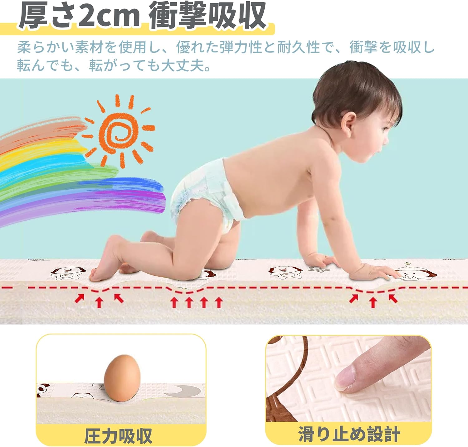 Artake Baby Play Mat, Easy Storage, Joint Mat, Thick, Foldable, Waterproof, Soundproofing Mat, Baby Mat, Nap Mat, Happy Panda 7.9 x 7.1 x 7.1 inches (200 x 180 x 2 mm)