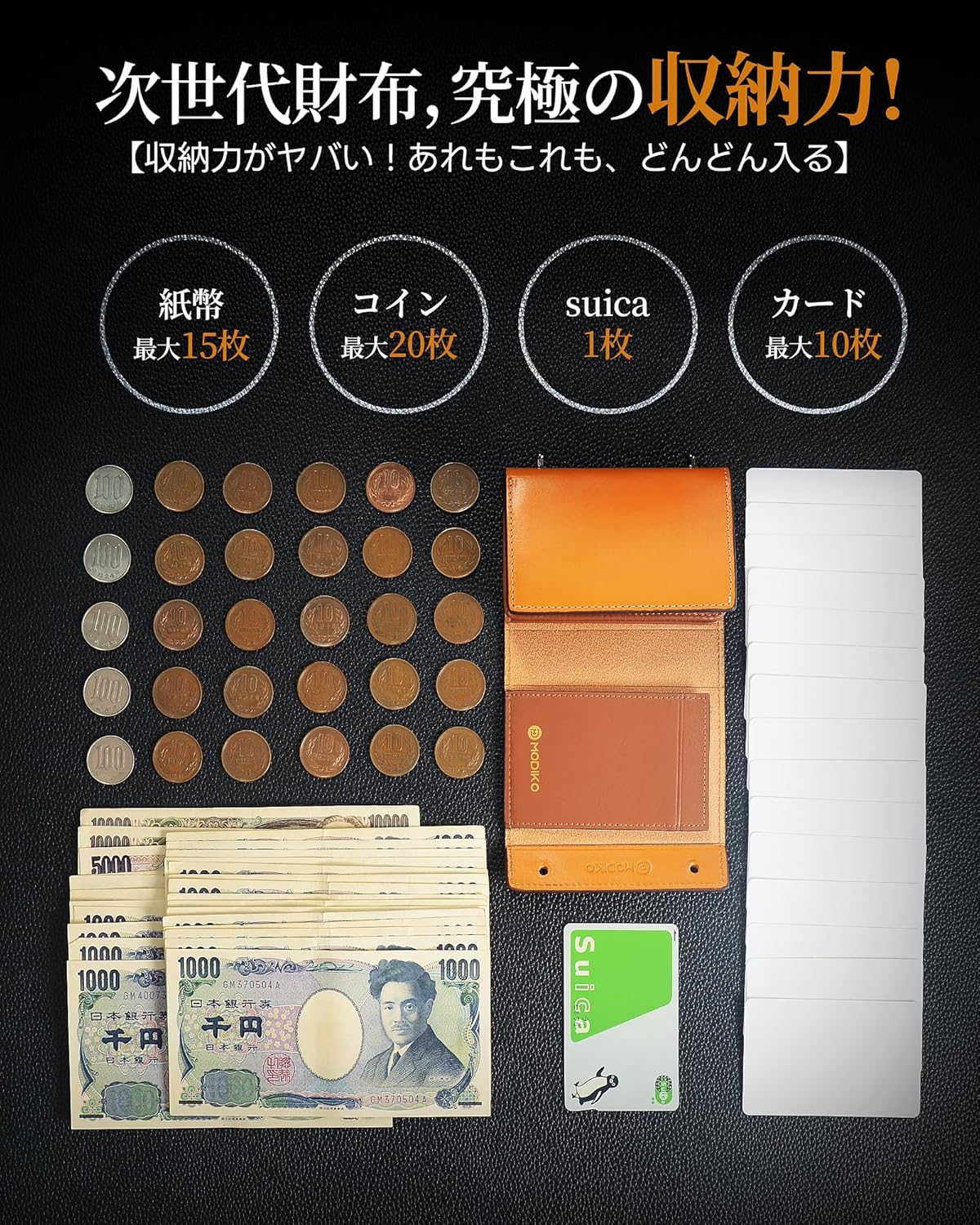 Modiko Men's Bifold Wallet, Tochigi Leather, Genuine Leather, Mini Wallet, Made in Japan, Large Capacity, Box-shaped, Coin Purse, Small, Compact, Left Handed, Right-Handed, Father's Day, Birthdays,