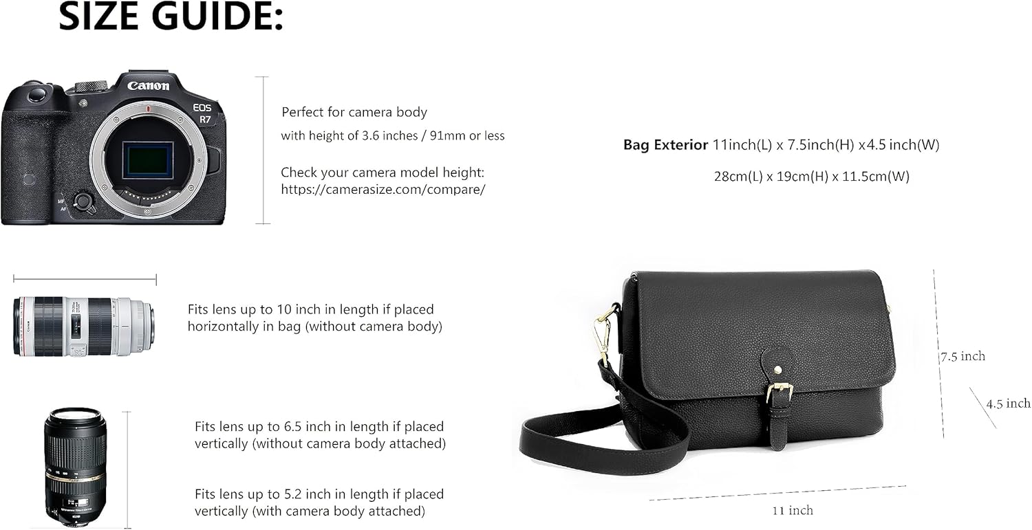 DSLR Camera Bag, Meliae Women's Stylish Premium Leather Messenger Crossbody Camera Case for Travel Canon Nikon Sony Olympus DSLR Mirrorless