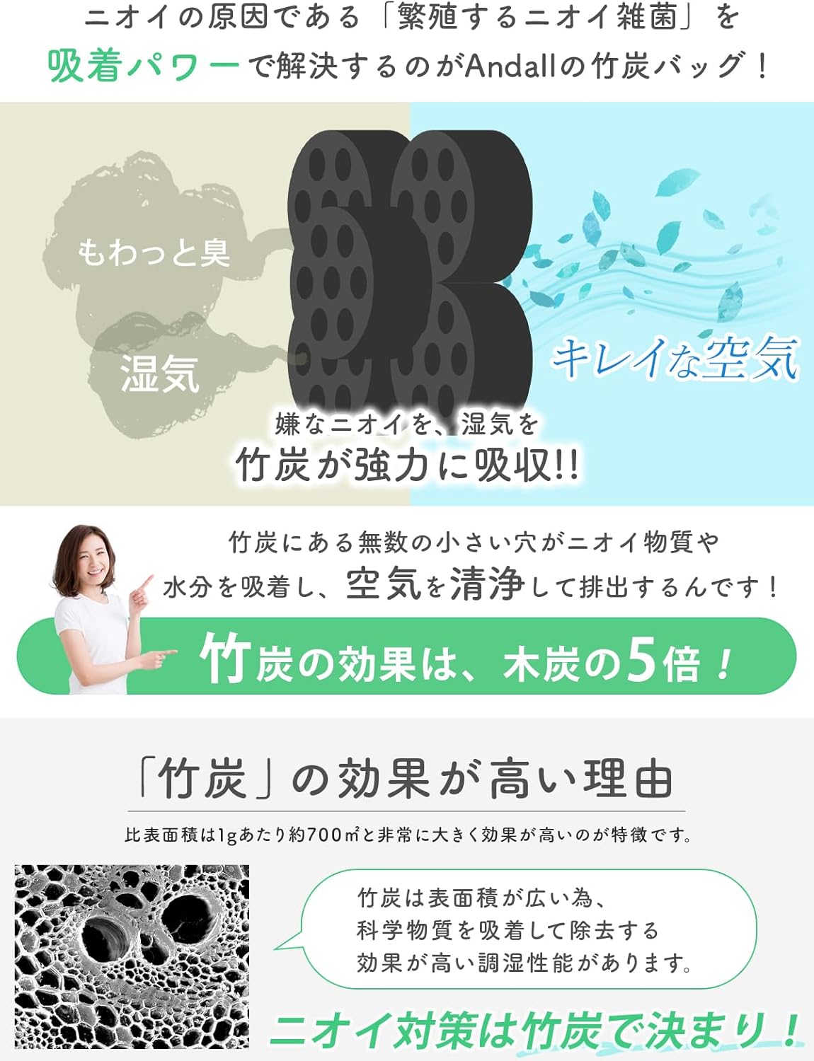 Andall Artisan's Commitment Bamboo Charcoal [Deodorizing Power Is Over 5 Times More Than Binchotan!] Supervision of Storage Professionals [Tested by Domestic Inspection Agencies] Shoes Deodorizer