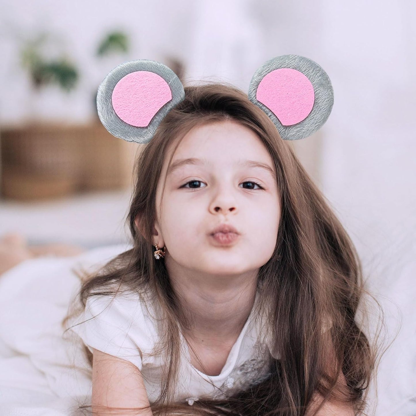 EUPSIIU 4 x Cartoon Mouse Ears on Headband Grey Animal Mouse Ears Hair Bands for Children Adults Costume Animal Cosplay Party Halloween Carnival (Grey, M)