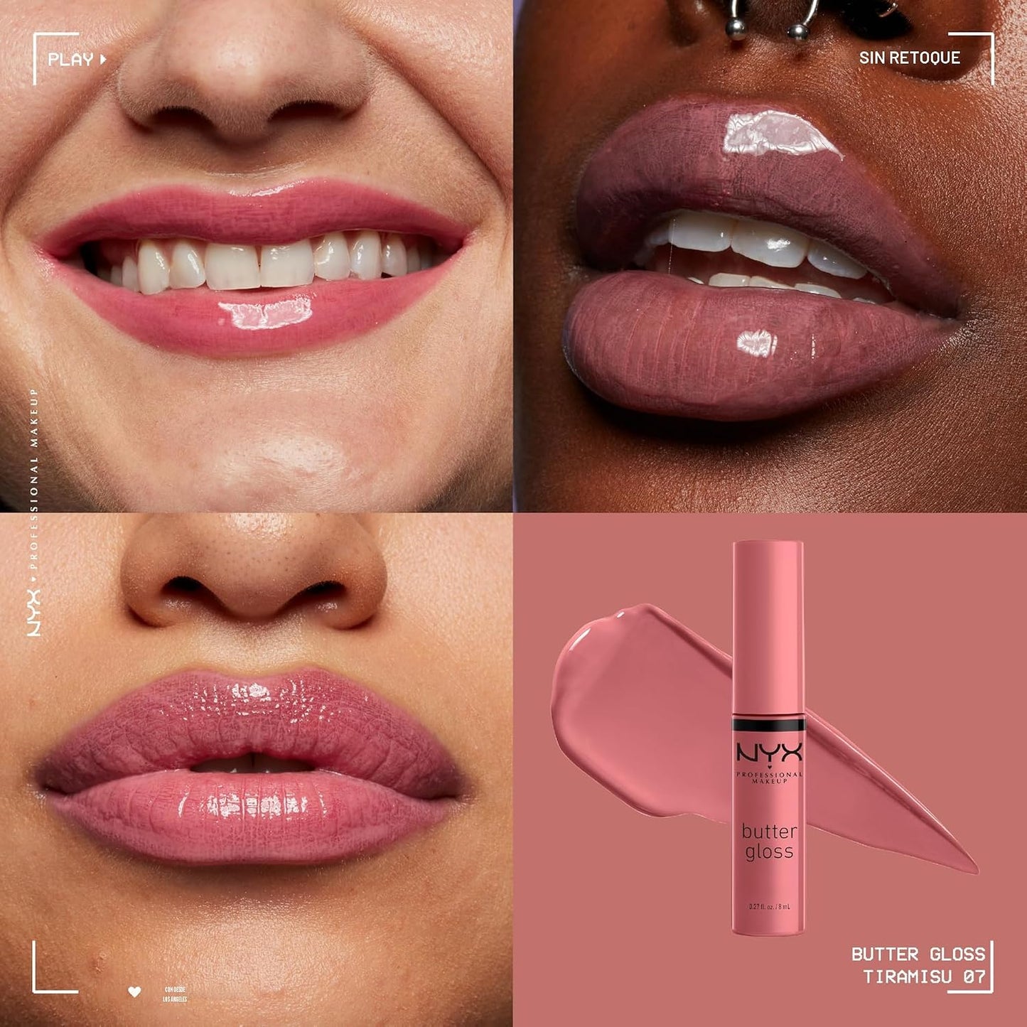 NYX MAQUILLAJE PROFESIONAL Brillo de mantequilla, brillo de labios no pegajoso - Tiramisu (Brown)