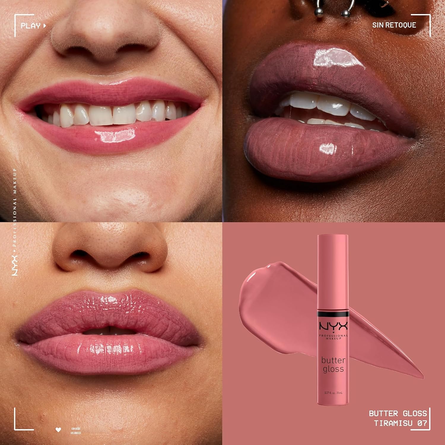 NYX MAQUILLAJE PROFESIONAL Brillo de mantequilla, brillo de labios no pegajoso - Tiramisu (Brown)