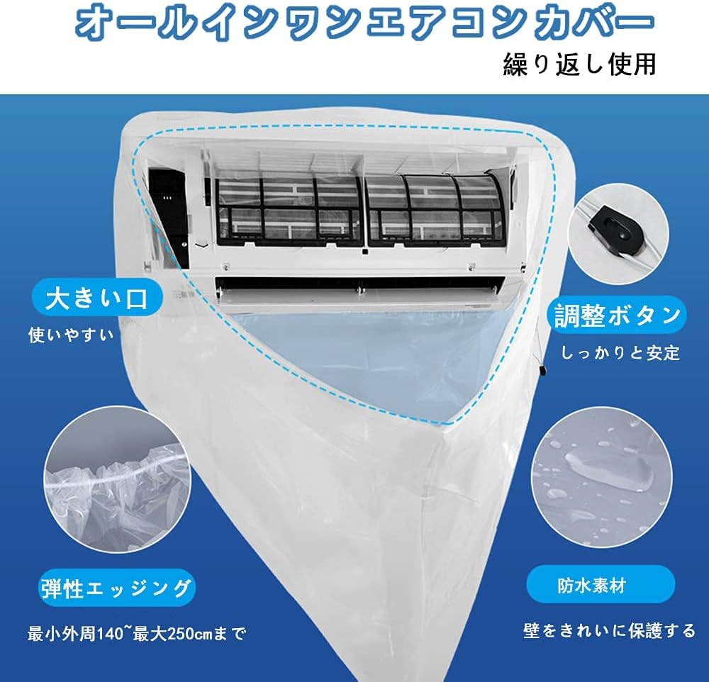 Air Conditioner Cleaning Cover for Wall-mounted Air Conditioner, Easy-to-Use Cleaning Cover for Indoor Use (S Size), Transparent, Draining, Prevents Splashing of Dirty Water, Leak-proof, Size