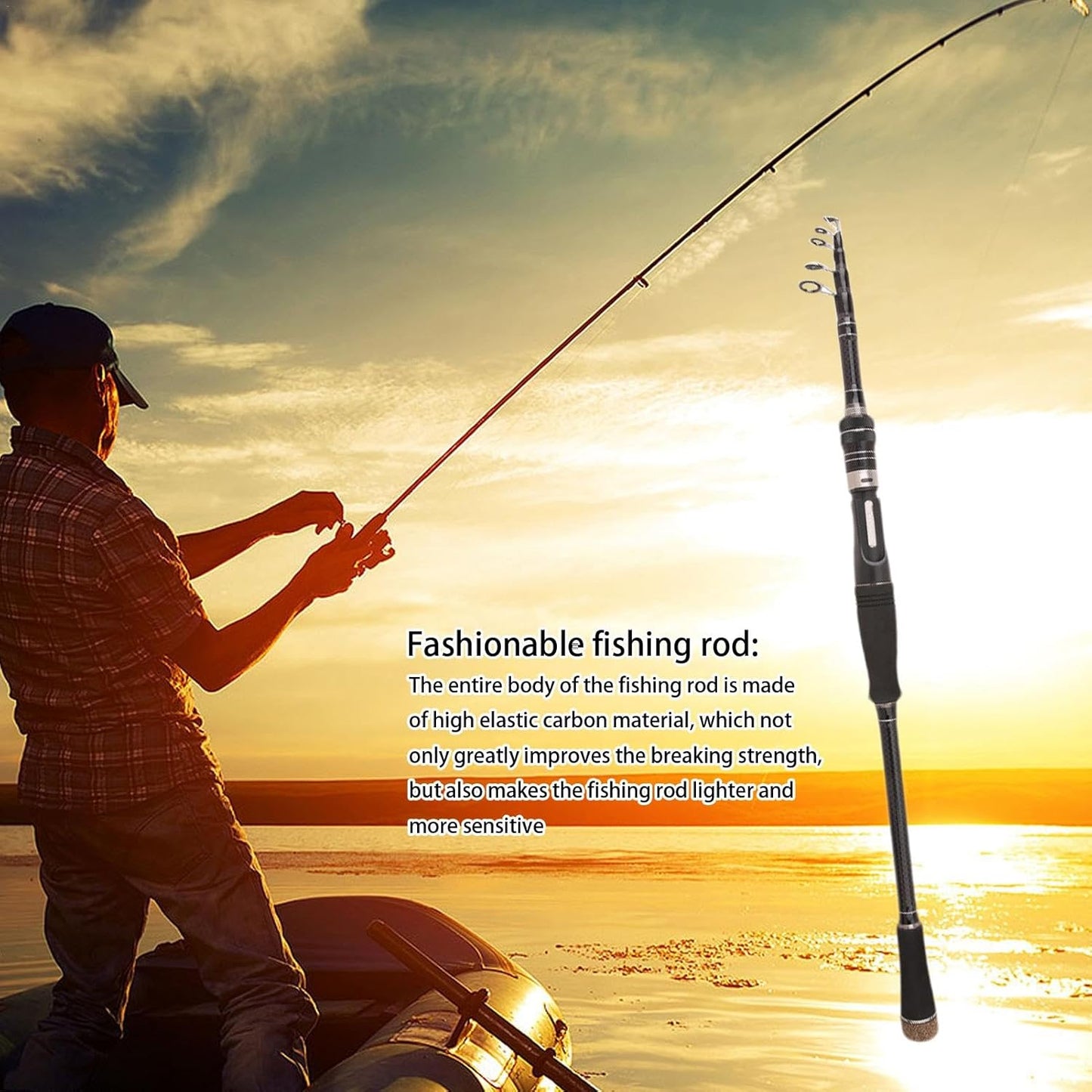 Fishing Spinning Rod - Carbon Fiber Surf Casting Rod, Travel Fishing Rod | Fishing Rod Telescopic Travel Fishing Pole Casting, Lightweight Baitcasting Fishing Rod for Pike, Bass, Walleye, 22.05 x 1.18